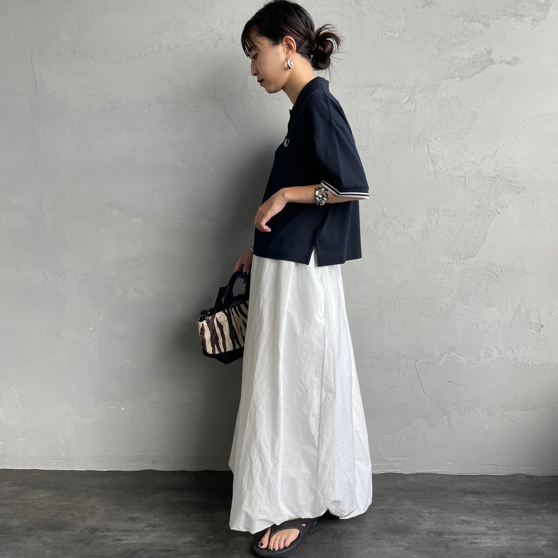 FRED PERRY [フレッドペリー] シアーティップポロシャツ [G2174] 608 NAVY &&モデル身長：150cm 着用サイズ：10&&