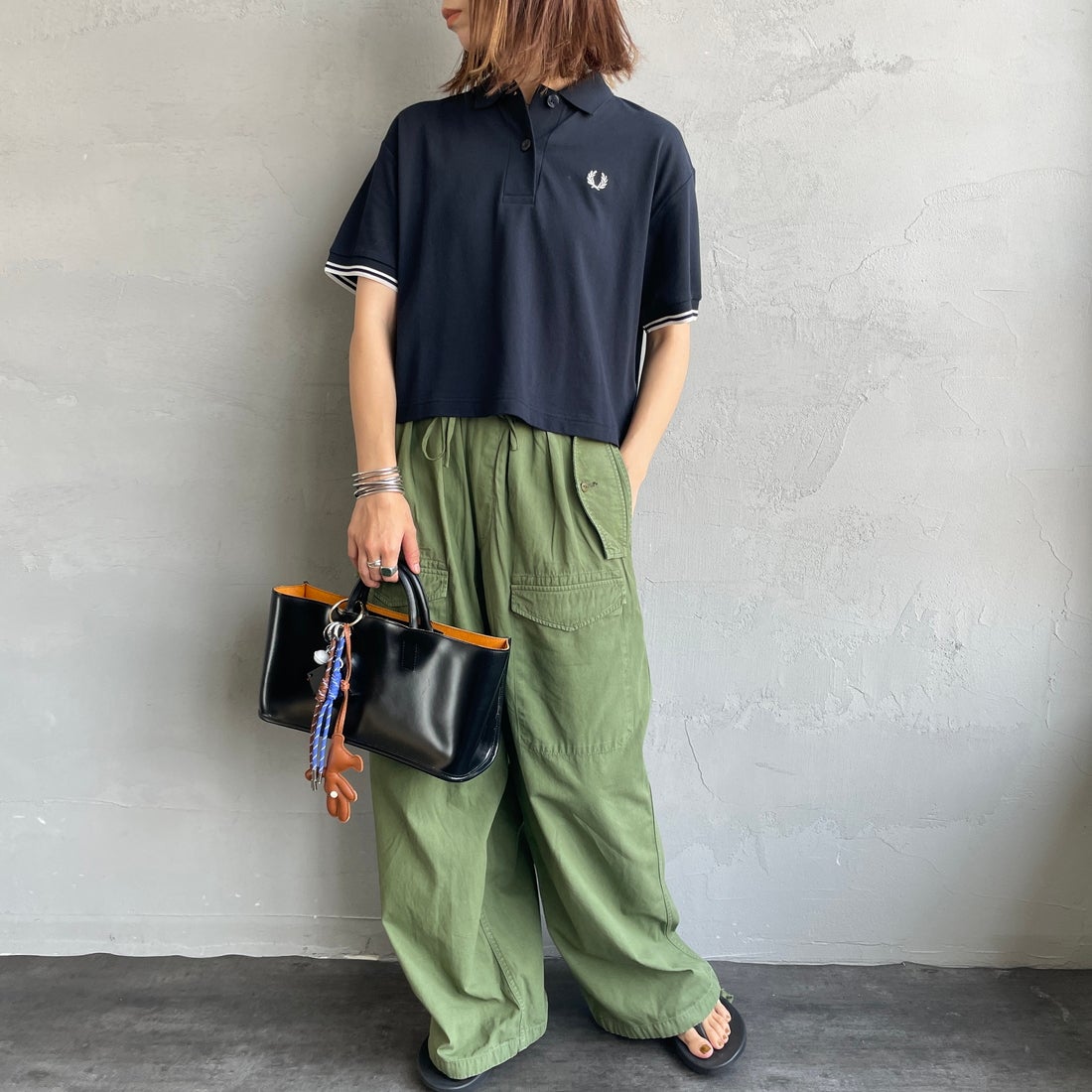 FRED PERRY [フレッドペリー] シアーティップポロシャツ [G2174] 608 NAVY &&モデル身長：158cm 着用サイズ：10&&