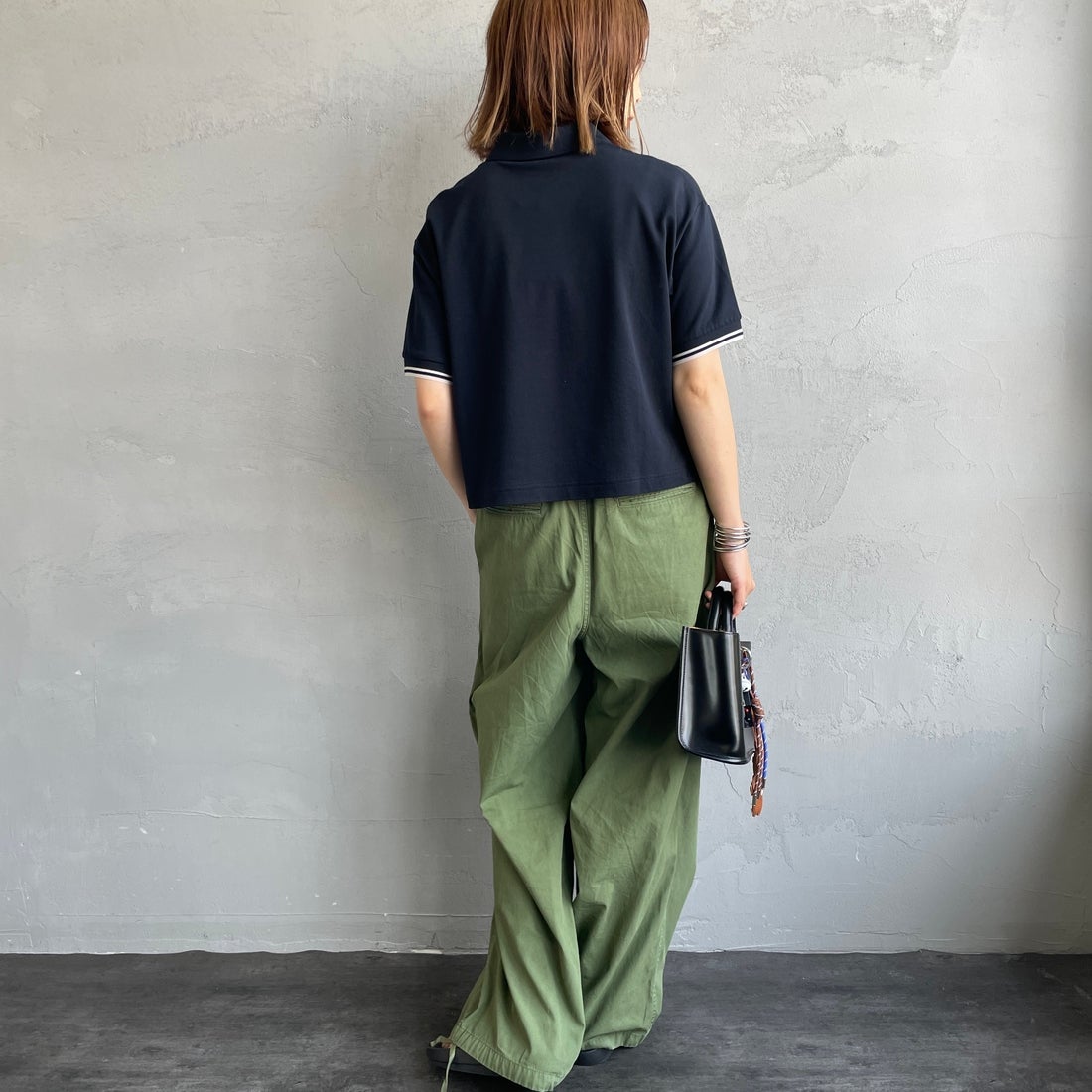 FRED PERRY [フレッドペリー] シアーティップポロシャツ [G2174] 608 NAVY &&モデル身長：158cm 着用サイズ：10&&