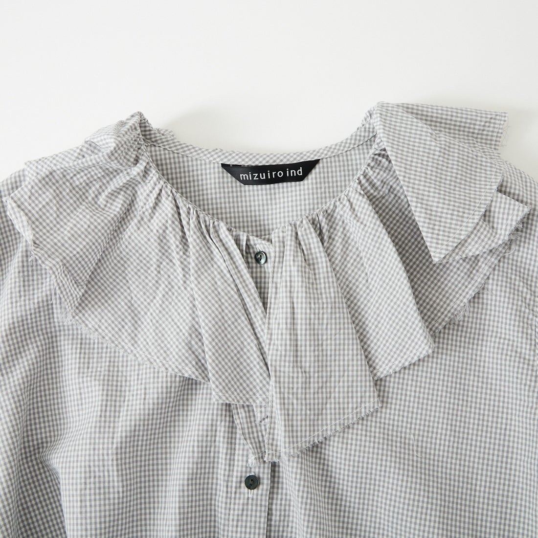 mizuiro ind [ミズイロインド] チェックフリルギャザーカラーシャツ [1-230152] 91 GRAY