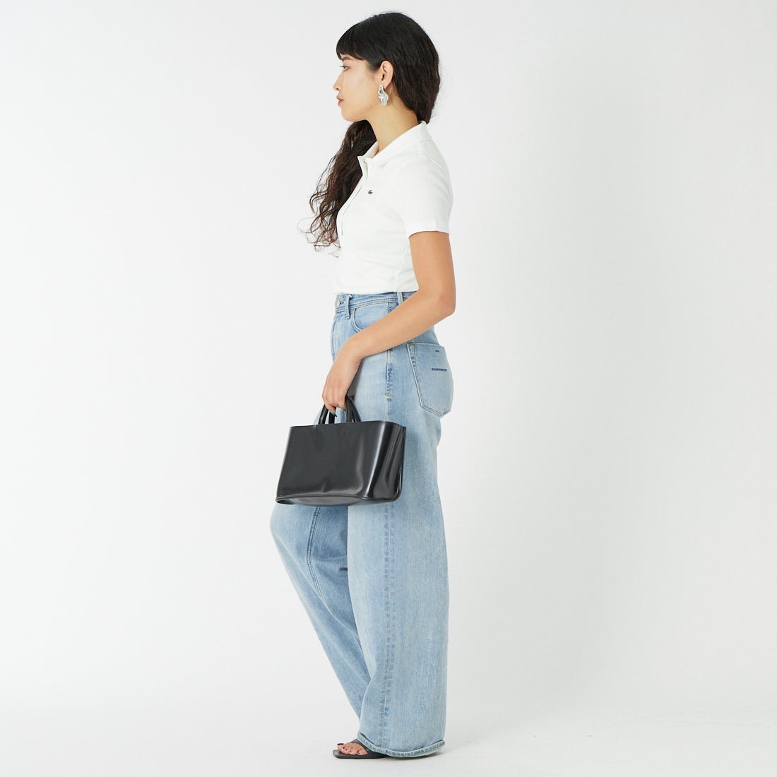 LACOSTE [ラコステ] タイトフィットリブニットポロシャツ [DF5377] 70V FLOUR &&モデル身長：162cm 着用サイズ：36&&