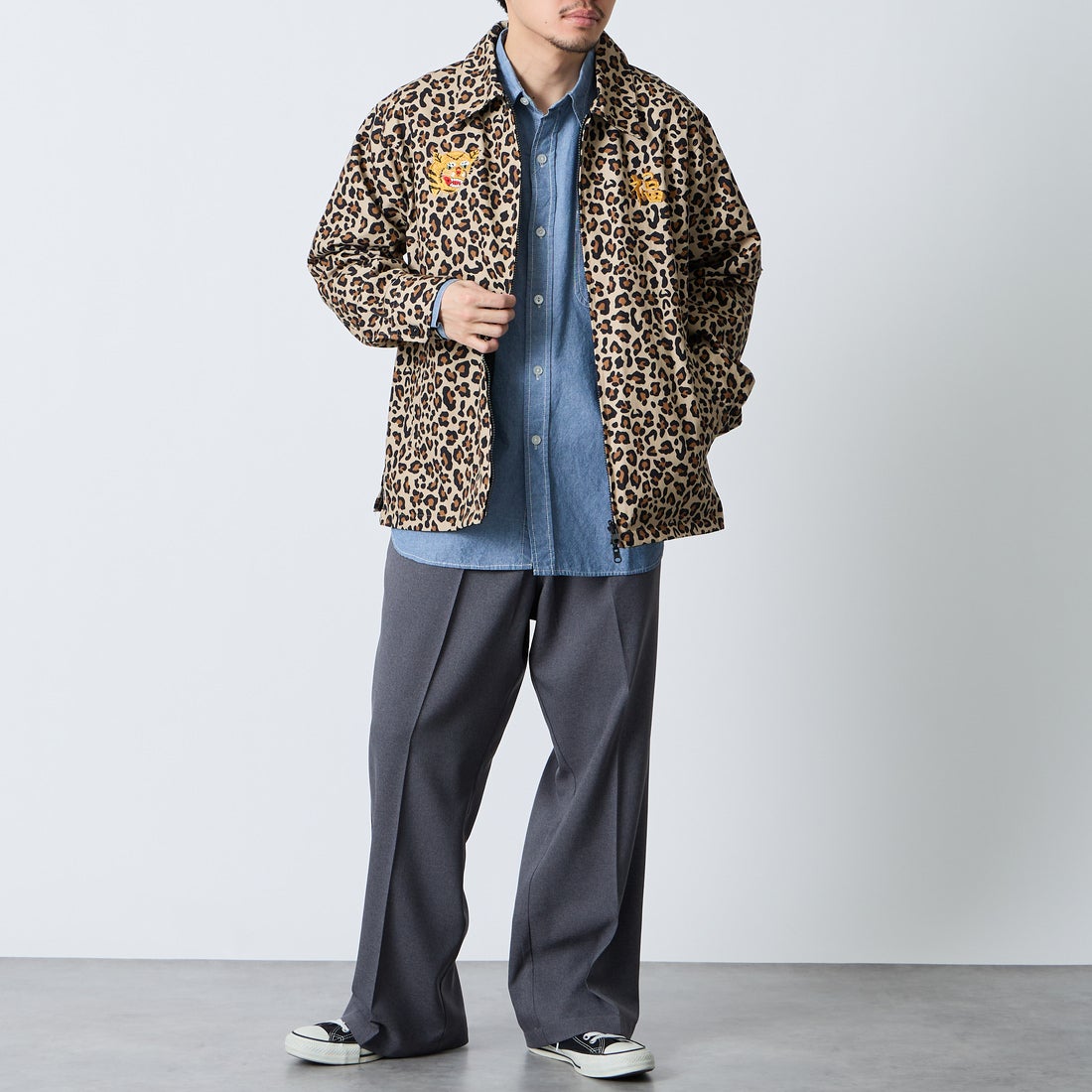 TAION [タイオン] ノンダウン リバーシブルベトナムジャケット [TAION-NDBS03JS] LEOPARD &&モデル身長：168cm 着用サイズ：M&&