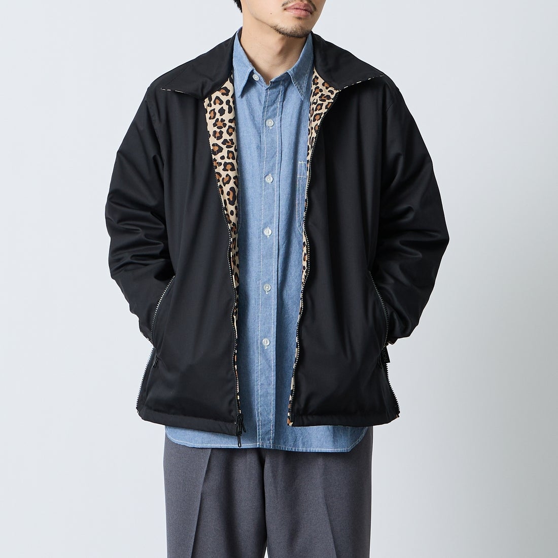 TAION [タイオン] ノンダウン リバーシブルベトナムジャケット [TAION-NDBS03JS] LEOPARD &&モデル身長：168cm 着用サイズ：M&&