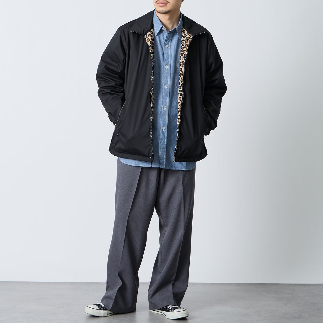 TAION [タイオン] ノンダウン リバーシブルベトナムジャケット [TAION-NDBS03JS] LEOPARD &&モデル身長：168cm 着用サイズ：M&&