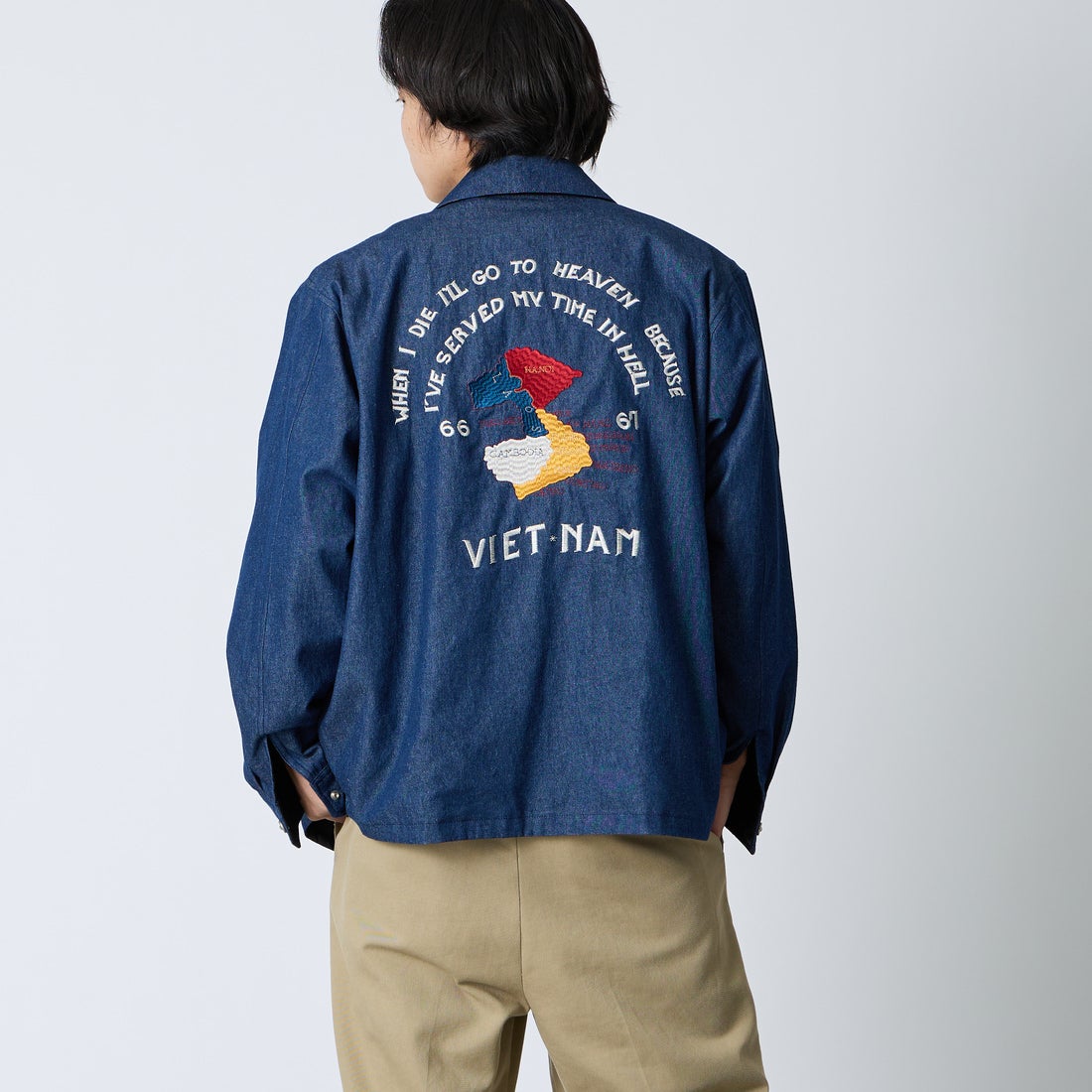 TAION [タイオン] ノンダウン リバーシブルベトナムジャケット [TAION-NDBS03JS] INDIGO DEN &&モデル身長：179cm 着用サイズ：L&&