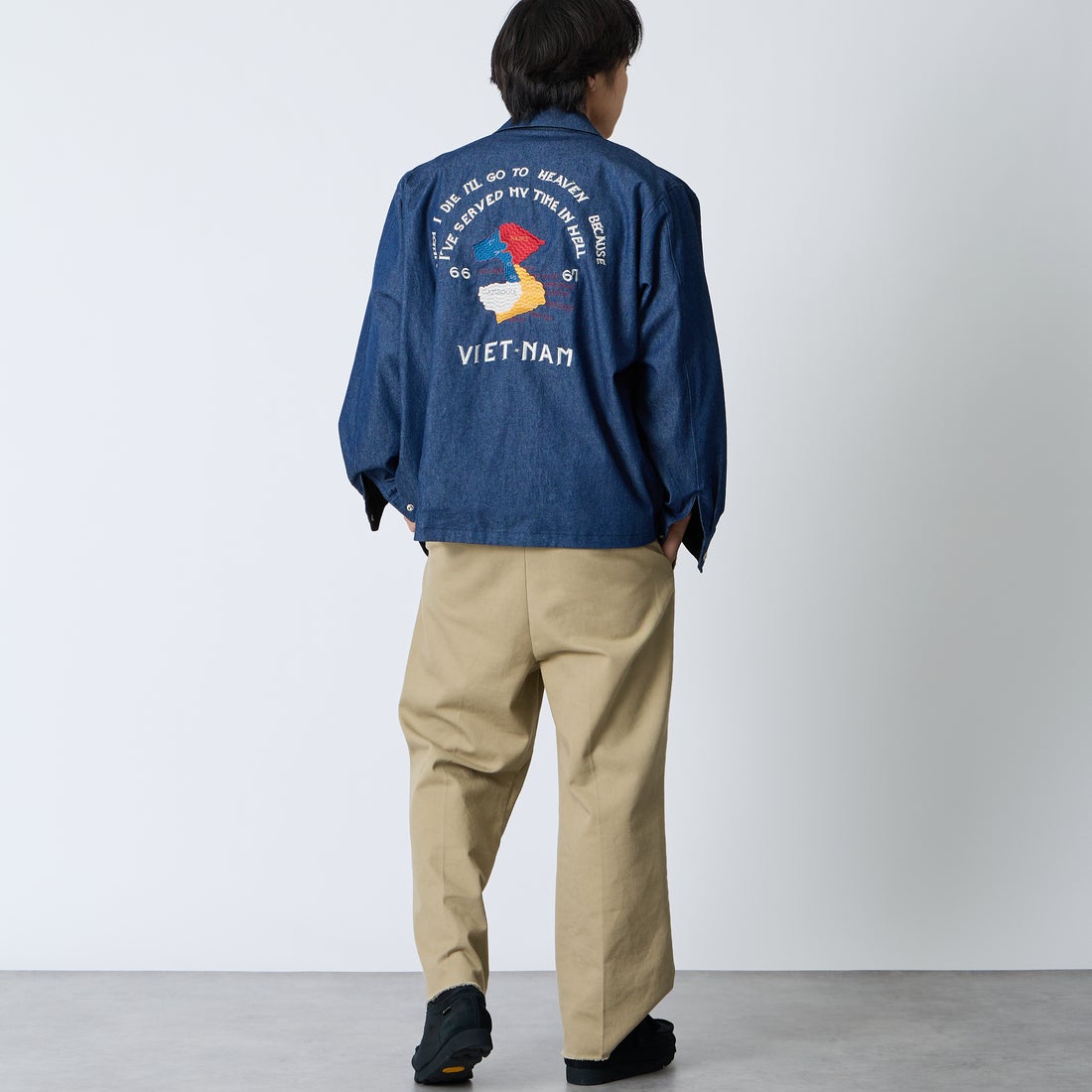 TAION [タイオン] ノンダウン リバーシブルベトナムジャケット [TAION-NDBS03JS] INDIGO DEN &&モデル身長：179cm 着用サイズ：L&&