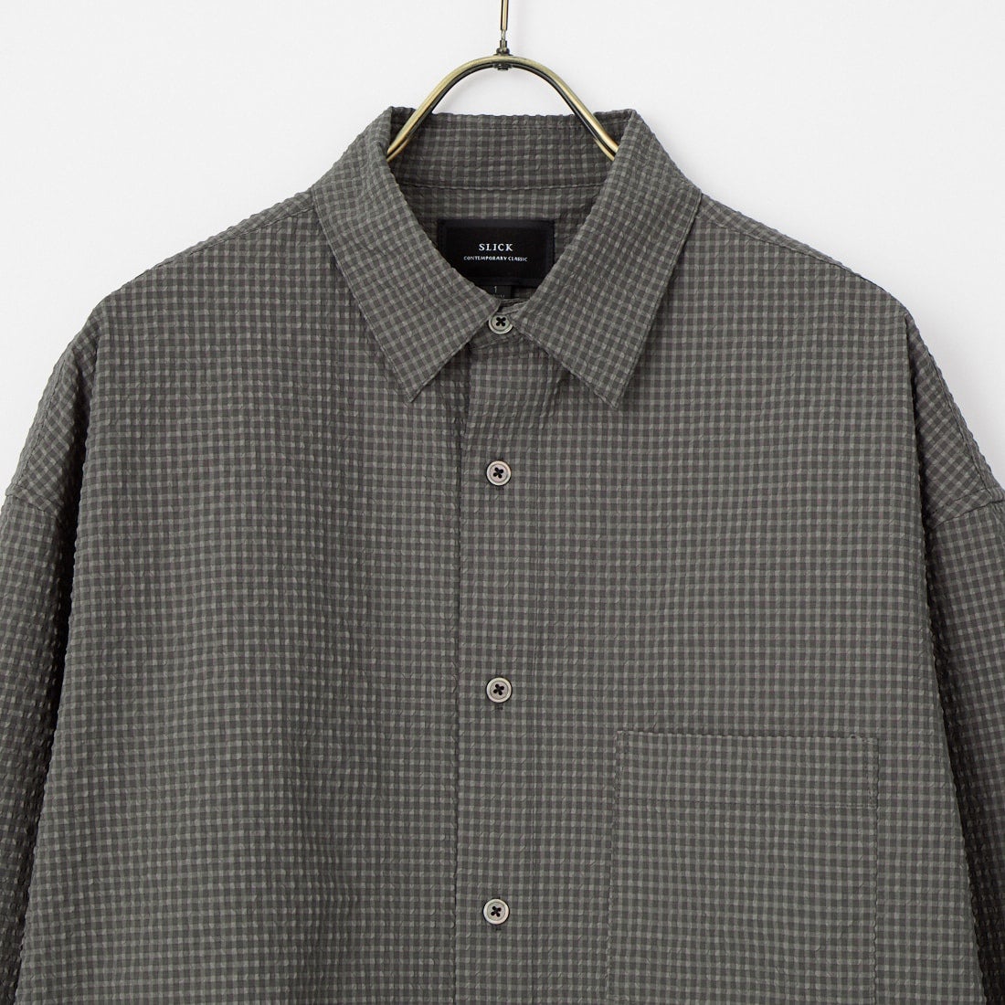 SLICK [スリック] シアサッカーギンガムチェック ドローストリングシャツ [5120224] 720 COAL B