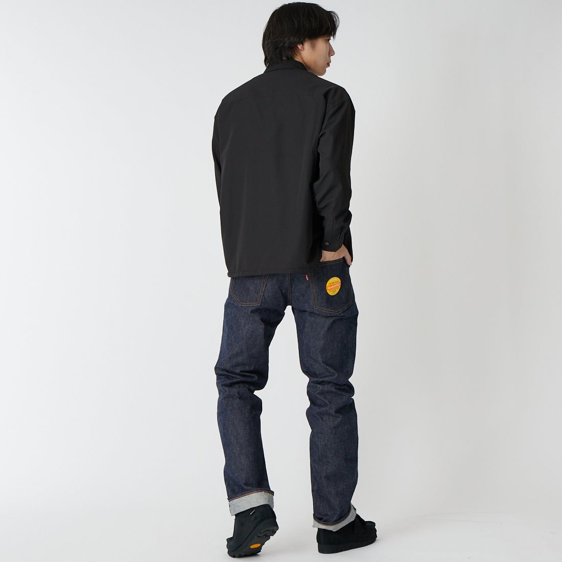 SLICK [スリック] コットンライクブロード ドローストリングシャツ [5121072] 700 BLACK &&モデル身長：179cm 着用サイズ：1&&