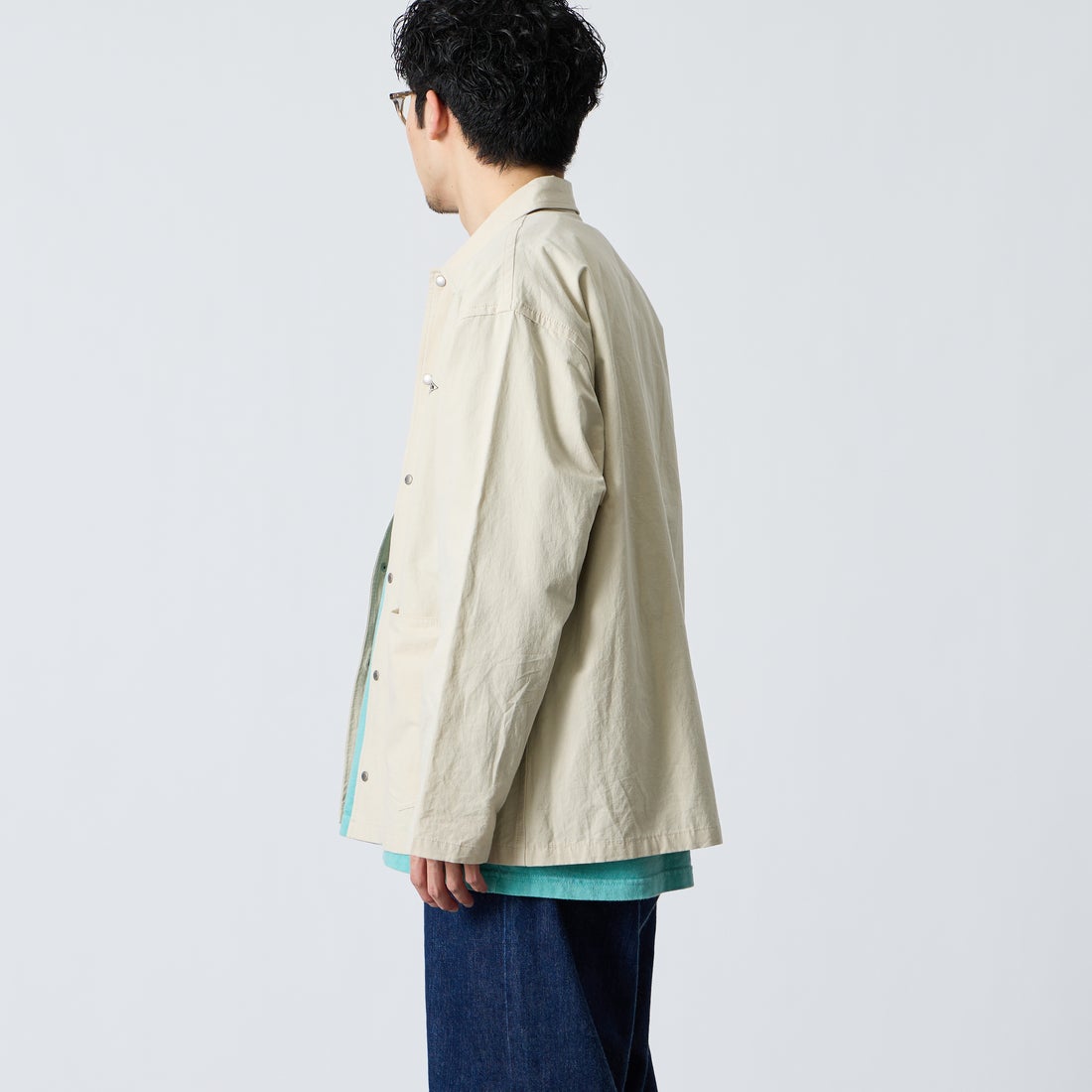 DANTON [ダントン] コットンリネンカバーオールシャツ [DT-B0240WCL] LT.BEIGE &&モデル身長：168cm 着用サイズ：40&&