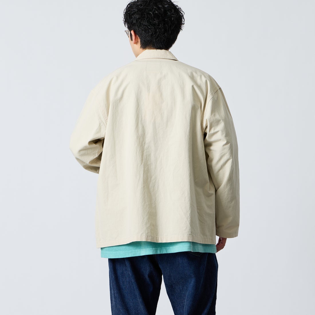 DANTON [ダントン] コットンリネンカバーオールシャツ [DT-B0240WCL] LT.BEIGE &&モデル身長：168cm 着用サイズ：40&&