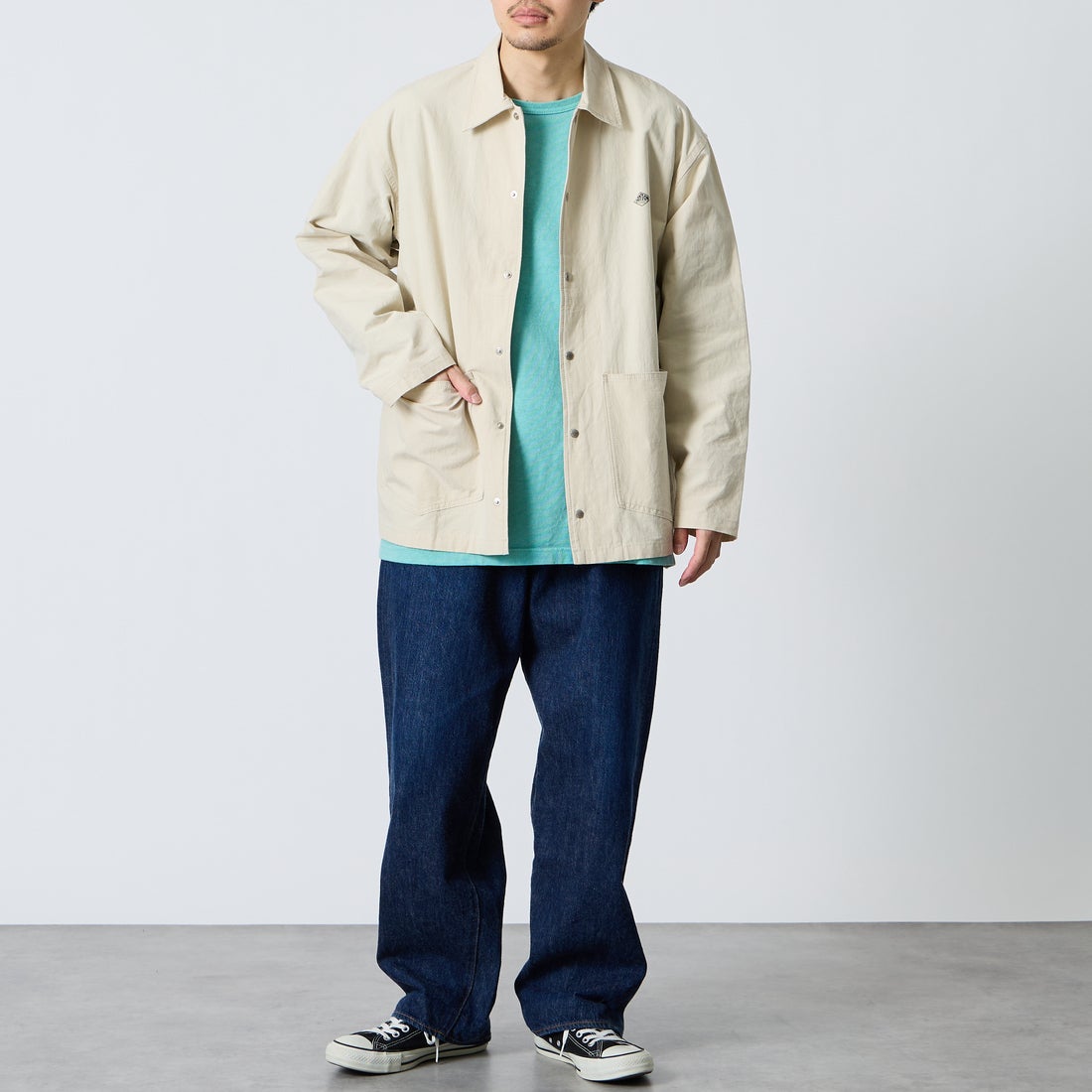 DANTON [ダントン] コットンリネンカバーオールシャツ [DT-B0240WCL] LT.BEIGE &&モデル身長：168cm 着用サイズ：40&&