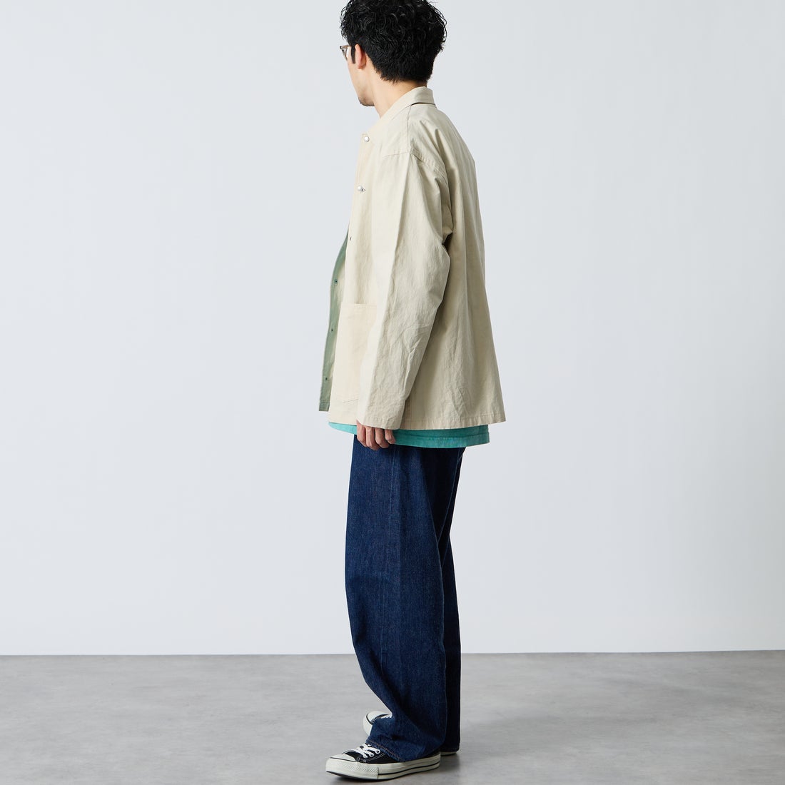 DANTON [ダントン] コットンリネンカバーオールシャツ [DT-B0240WCL] LT.BEIGE &&モデル身長：168cm 着用サイズ：40&&