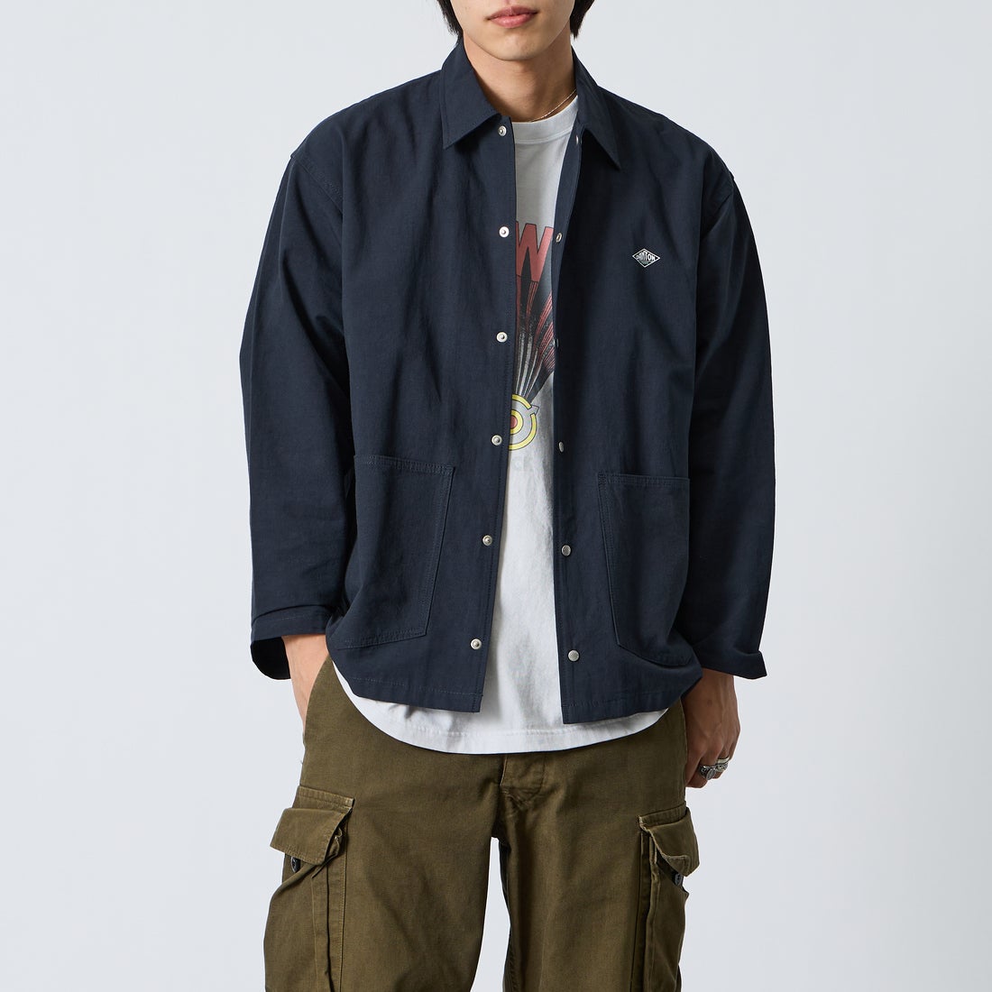 DANTON [ダントン] コットンリネンカバーオールシャツ [DT-B0240WCL] NAVY &&モデル身長：179cm 着用サイズ：40&&