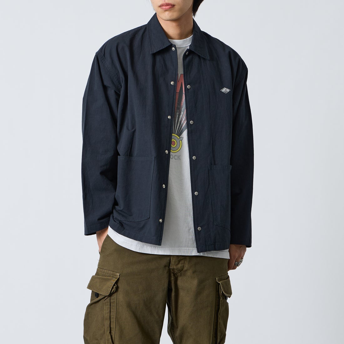 DANTON [ダントン] コットンリネンカバーオールシャツ [DT-B0240WCL] NAVY &&モデル身長：179cm 着用サイズ：42&&