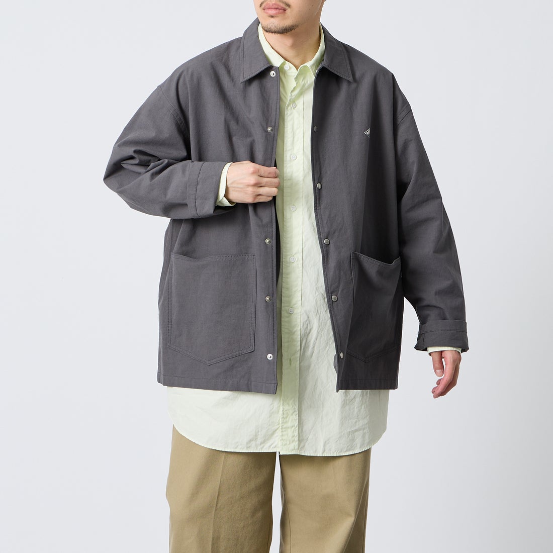 DANTON [ダントン] コットンリネンカバーオールシャツ [DT-B0240WCL] CHARCOAL &&モデル身長：168cm 着用サイズ：42&&