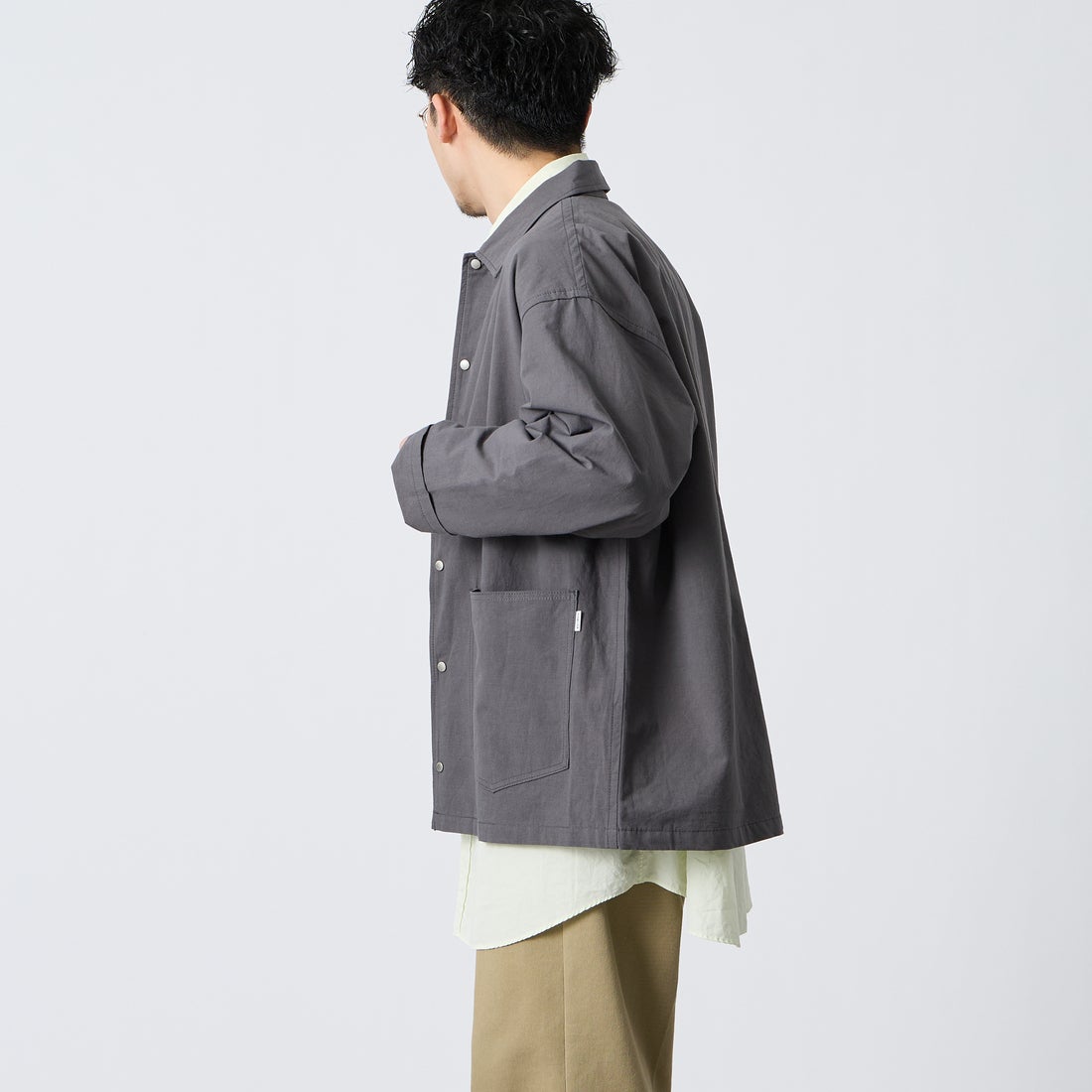 DANTON [ダントン] コットンリネンカバーオールシャツ [DT-B0240WCL] CHARCOAL &&モデル身長：168cm 着用サイズ：42&&