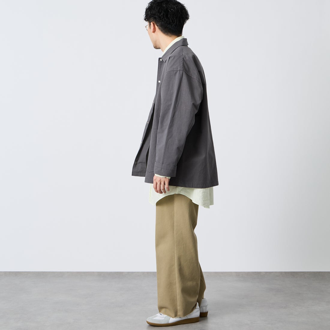 DANTON [ダントン] コットンリネンカバーオールシャツ [DT-B0240WCL] CHARCOAL &&モデル身長：168cm 着用サイズ：42&&