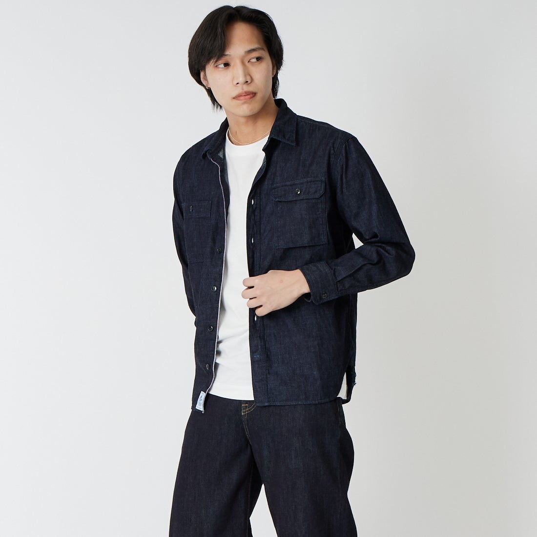 MOMOTARO JEANS [モモタロウ ジーンズ] トリプルステッチ ロングスリーブデニムシャツ [MMLS1000] ID &&モデル身長：179cm 着用サイズ：S&&