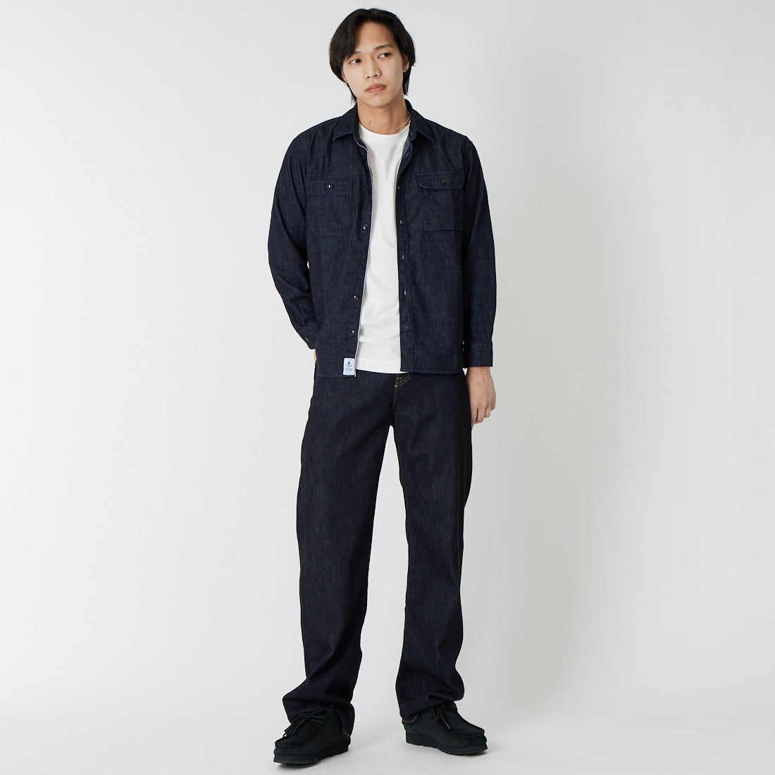 MOMOTARO JEANS [モモタロウ ジーンズ] トリプルステッチ ロングスリーブデニムシャツ [MMLS1000] ID &&モデル身長：179cm 着用サイズ：S&&