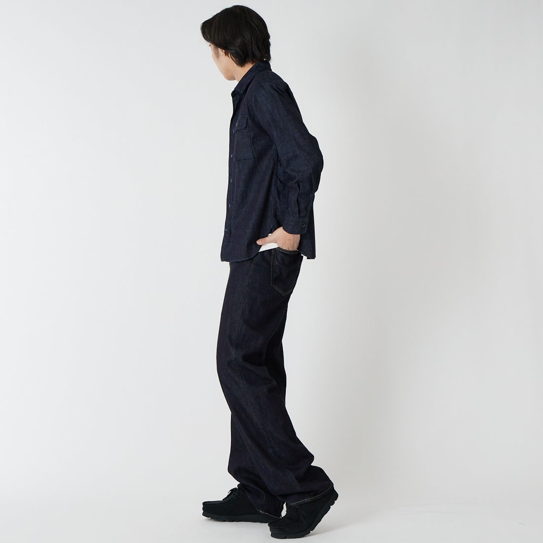 MOMOTARO JEANS [モモタロウ ジーンズ] トリプルステッチ ロングスリーブデニムシャツ [MMLS1000] ID &&モデル身長：179cm 着用サイズ：S&&