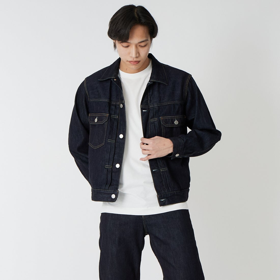 MOMOTARO JEANS [モモタロウ ジーンズ] 002 11ozデニムジャケット [MXGJ1008] ID &&モデル身長：179cm 着用サイズ：S&&