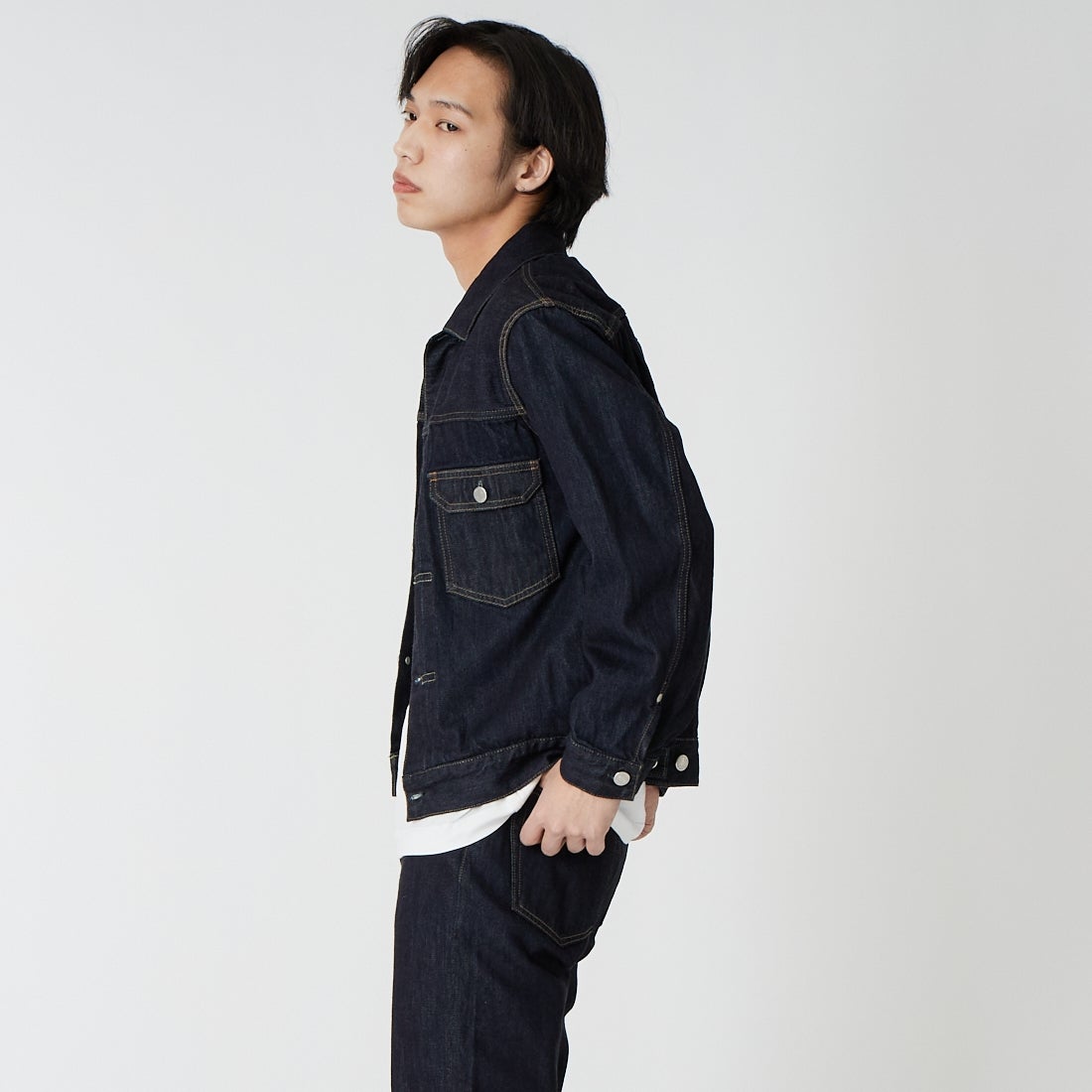MOMOTARO JEANS [モモタロウ ジーンズ] 002 11ozデニムジャケット [MXGJ1008] ID &&モデル身長：179cm 着用サイズ：S&&
