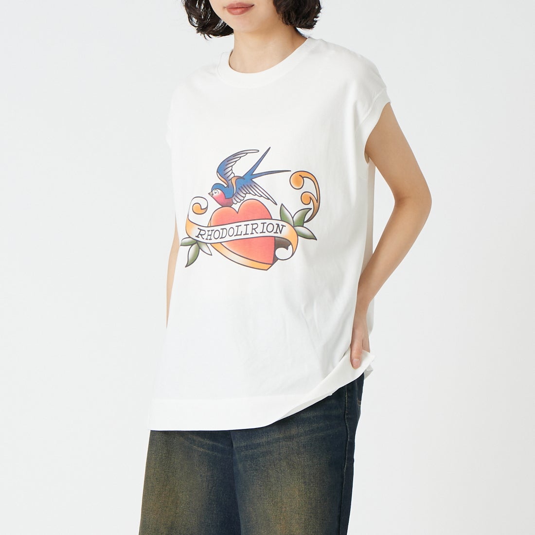RhodolirioN [ロドリリオン] プリントタトゥーTシャツ [SW1056] A WHITE &&モデル身長：162cm 着用サイズ：ONE SIZE&&