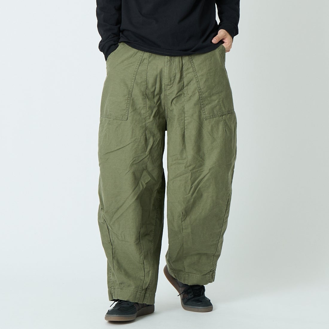 Needles [ニードルズ] ファティーグヒザデルパンツ [SX195] A OLIVE &&モデル身長：179cm 着用サイズ：S&&