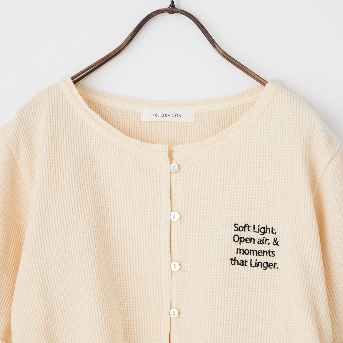 +81 BRANCA [ハチイチブランカ] ワッフルショートスリーブカーディガン [81B-26SS-CS07] OFF WHITE