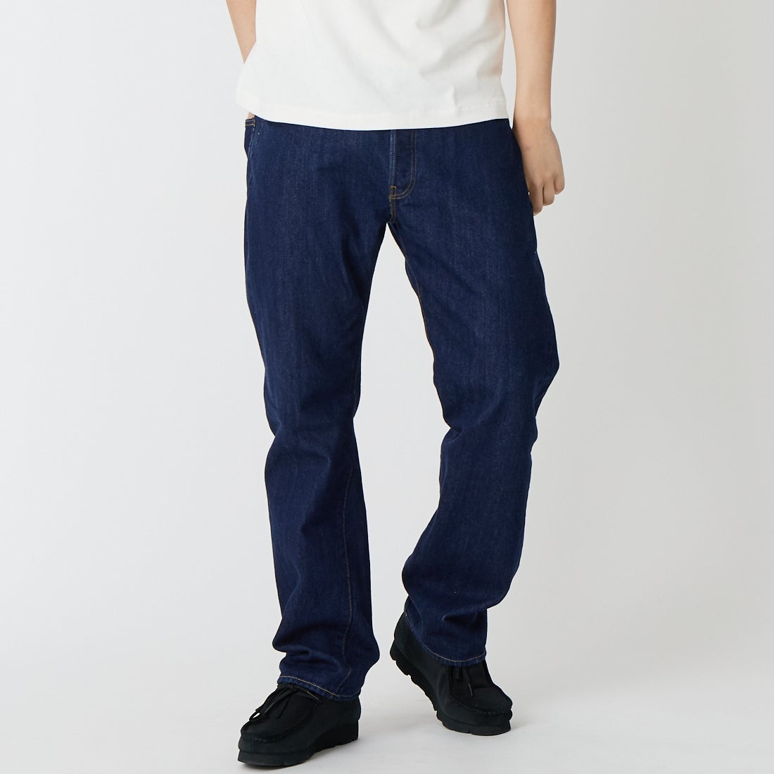 CIOTA [シオタ] ストレート5ポケットパンツ(リアルインディゴ) [PTLM-21STB-NIW] NAVY &&モデル身長：179cm 着用サイズ：32&&