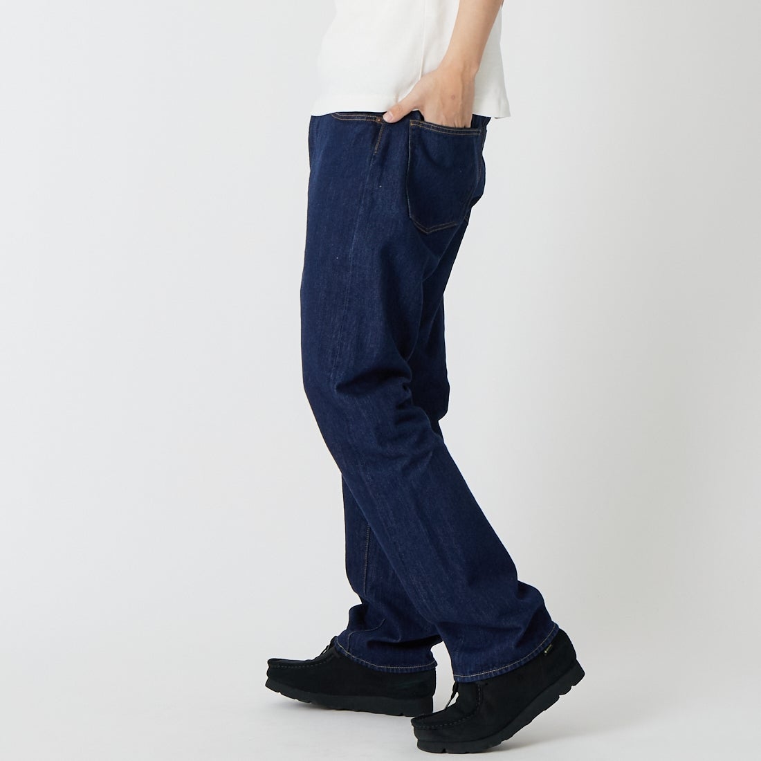 CIOTA [シオタ] ストレート5ポケットパンツ(リアルインディゴ) [PTLM-21STB-NIW] NAVY &&モデル身長：179cm 着用サイズ：32&&