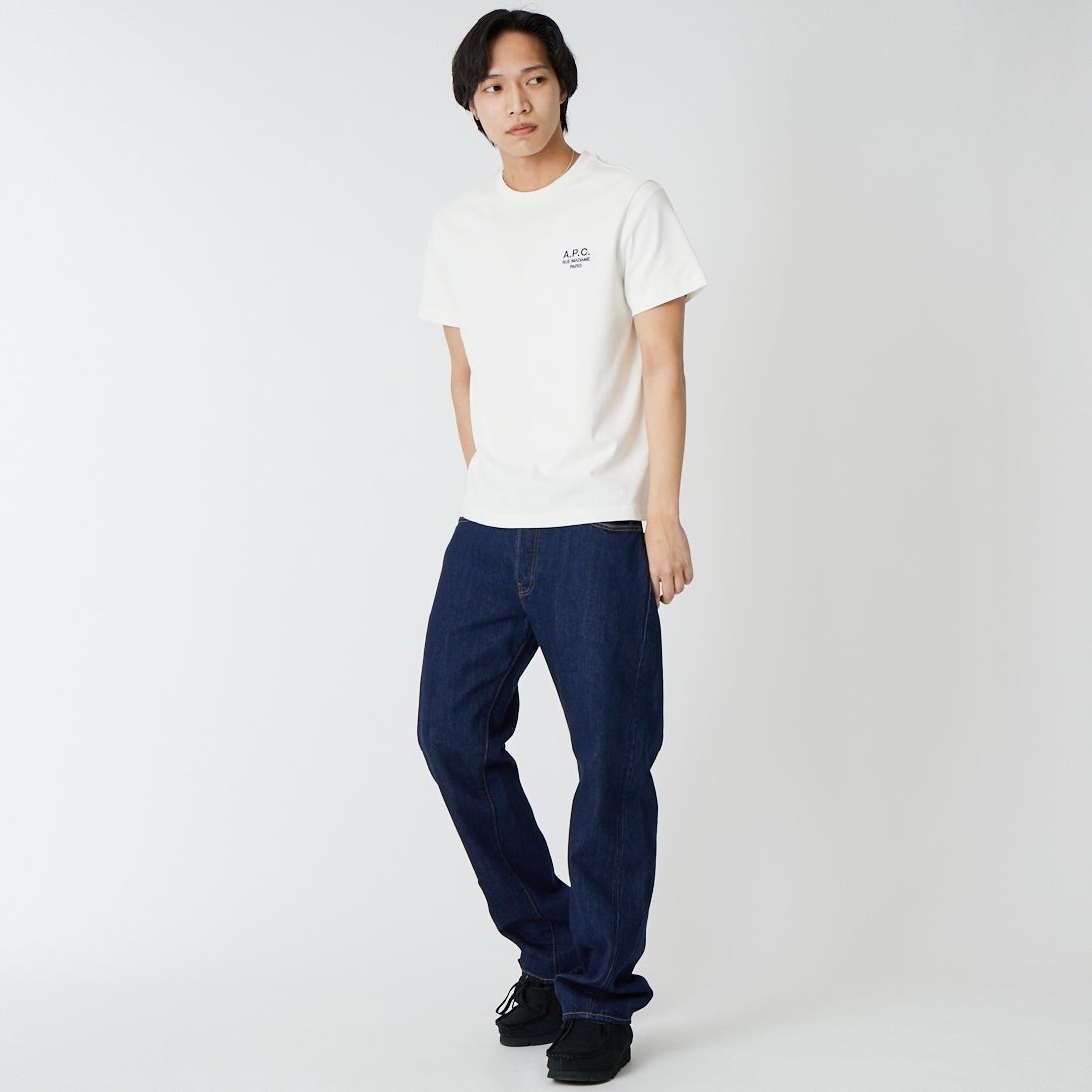 CIOTA [シオタ] ストレート5ポケットパンツ(リアルインディゴ) [PTLM-21STB-NIW] NAVY &&モデル身長：179cm 着用サイズ：32&&