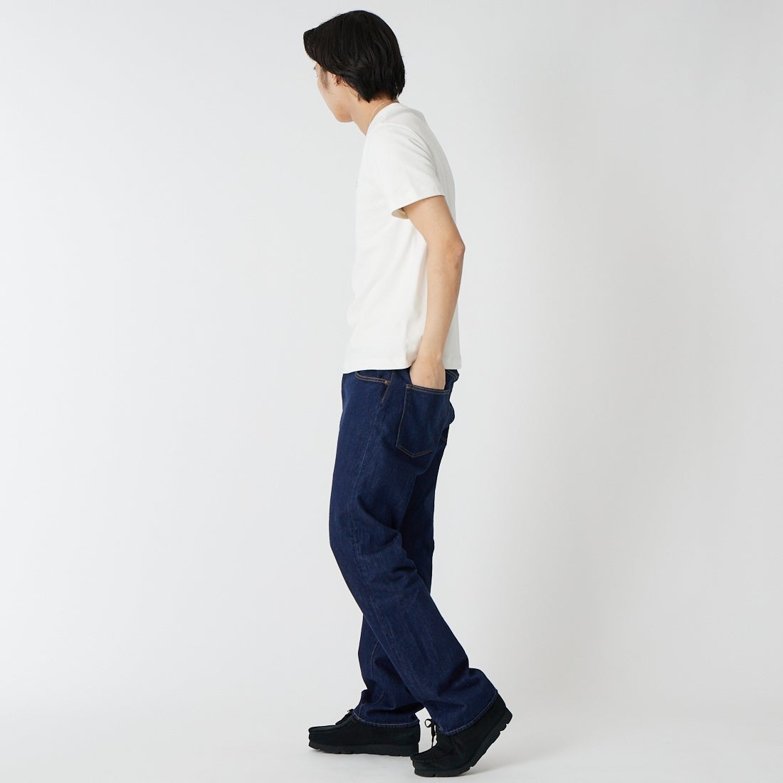 CIOTA [シオタ] ストレート5ポケットパンツ(リアルインディゴ) [PTLM-21STB-NIW] NAVY &&モデル身長：179cm 着用サイズ：32&&