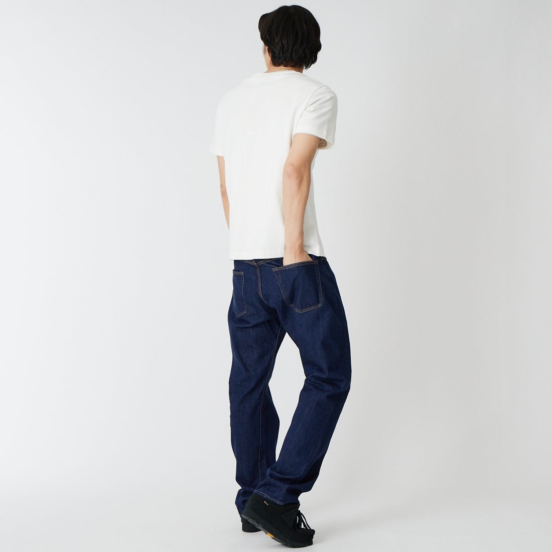 CIOTA [シオタ] ストレート5ポケットパンツ(リアルインディゴ) [PTLM-21STB-NIW] NAVY &&モデル身長：179cm 着用サイズ：32&&