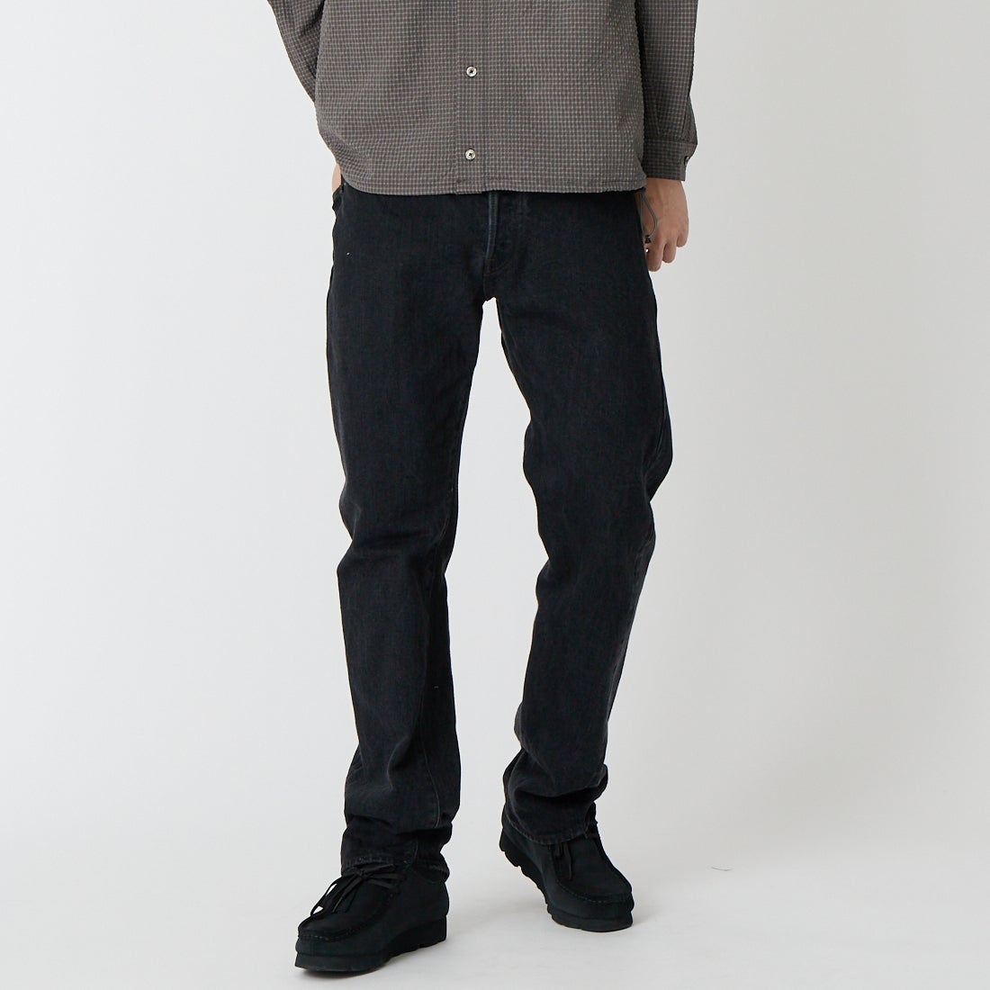CIOTA [シオタ] ストレート5ポケットパンツ [PTLM-21STB-MBK] BLACK &&モデル身長：179cm 着用サイズ：32&&