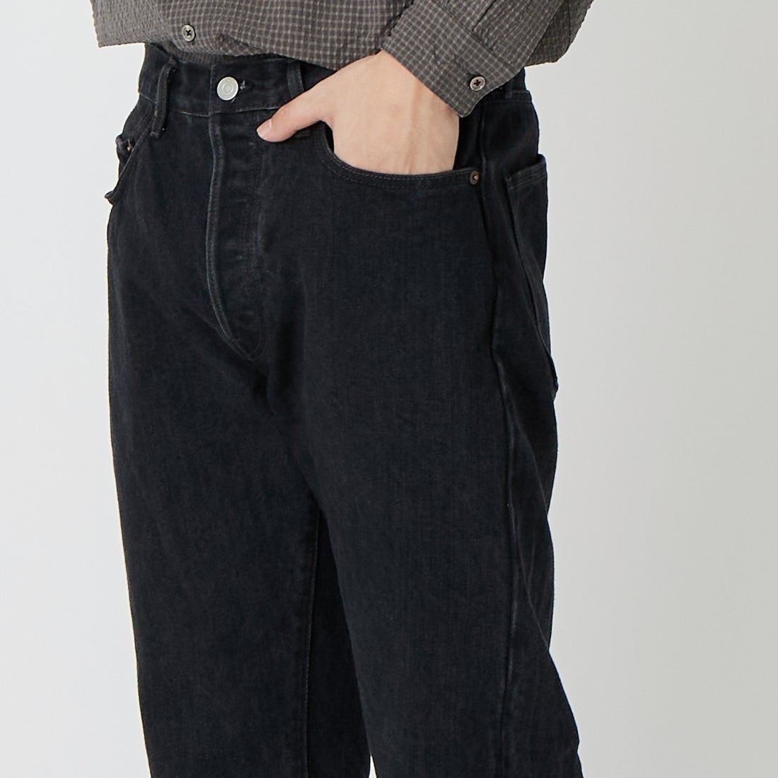 CIOTA [シオタ] ストレート5ポケットパンツ [PTLM-21STB-MBK] BLACK &&モデル身長：179cm 着用サイズ：32&&