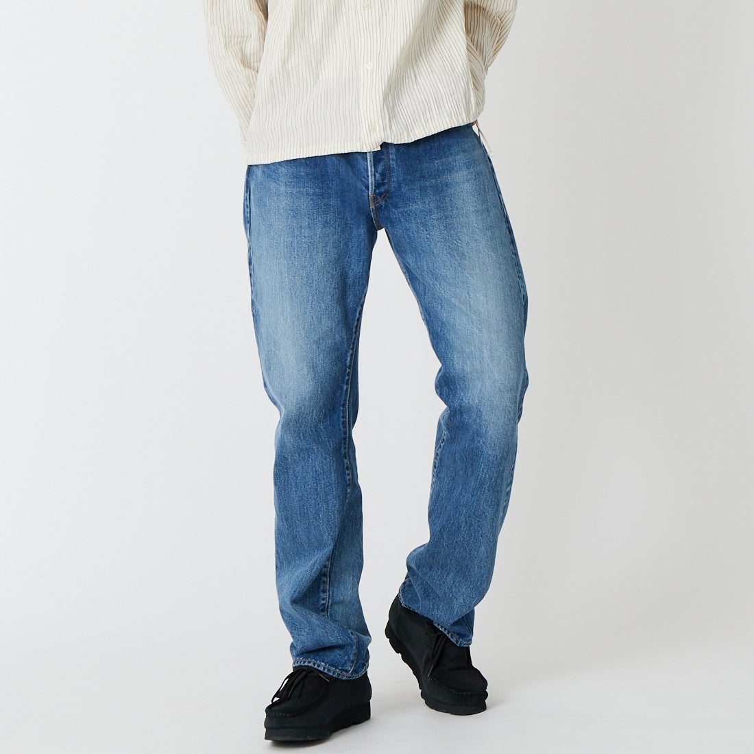 CIOTA [シオタ] STRAIGHT 5POCKETS PANTS REAL INDIGO [PTLM-21STB-NIMDBL-D] MID DK.BLU &&モデル身長：179cm 着用サイズ：34&&