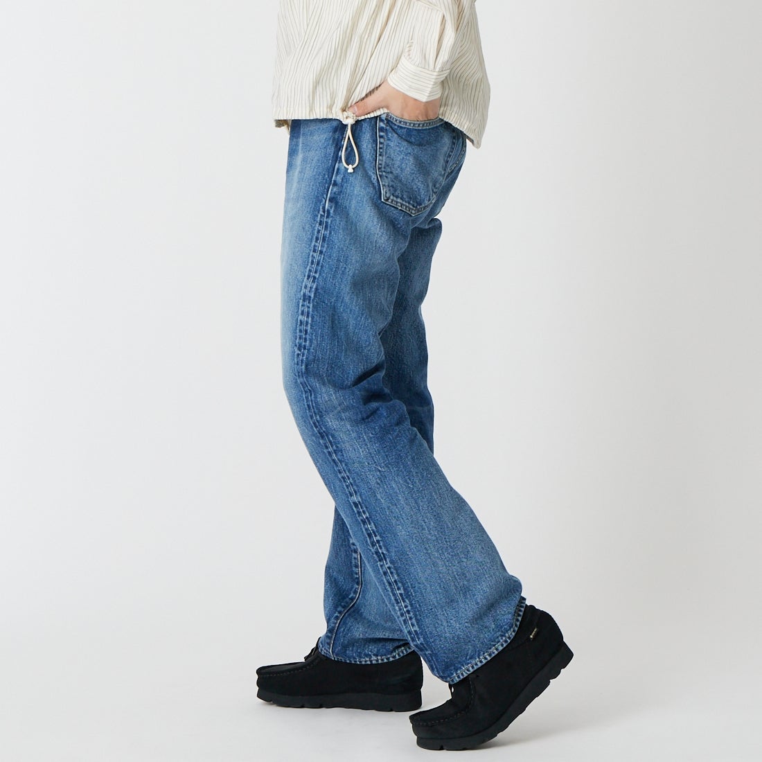 CIOTA [シオタ] STRAIGHT 5POCKETS PANTS REAL INDIGO [PTLM-21STB-NIMDBL-D] MID DK.BLU &&モデル身長：179cm 着用サイズ：34&&