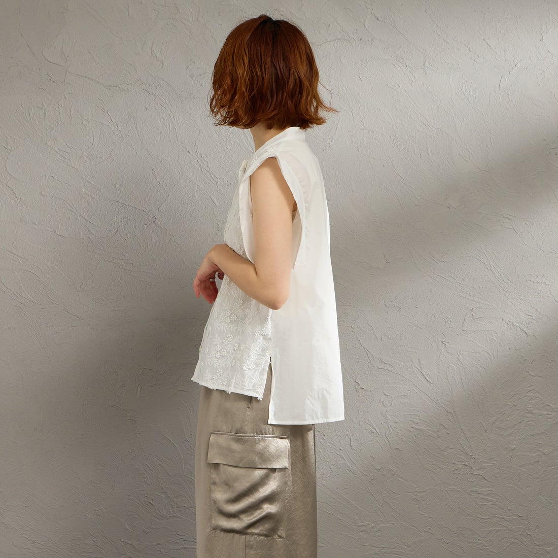 MARMARMAR [マーマーマー] スタンドカラーレースシャツ [1-830101] 11 OFF WHI &&モデル身長：158cm 着用サイズ：F&&