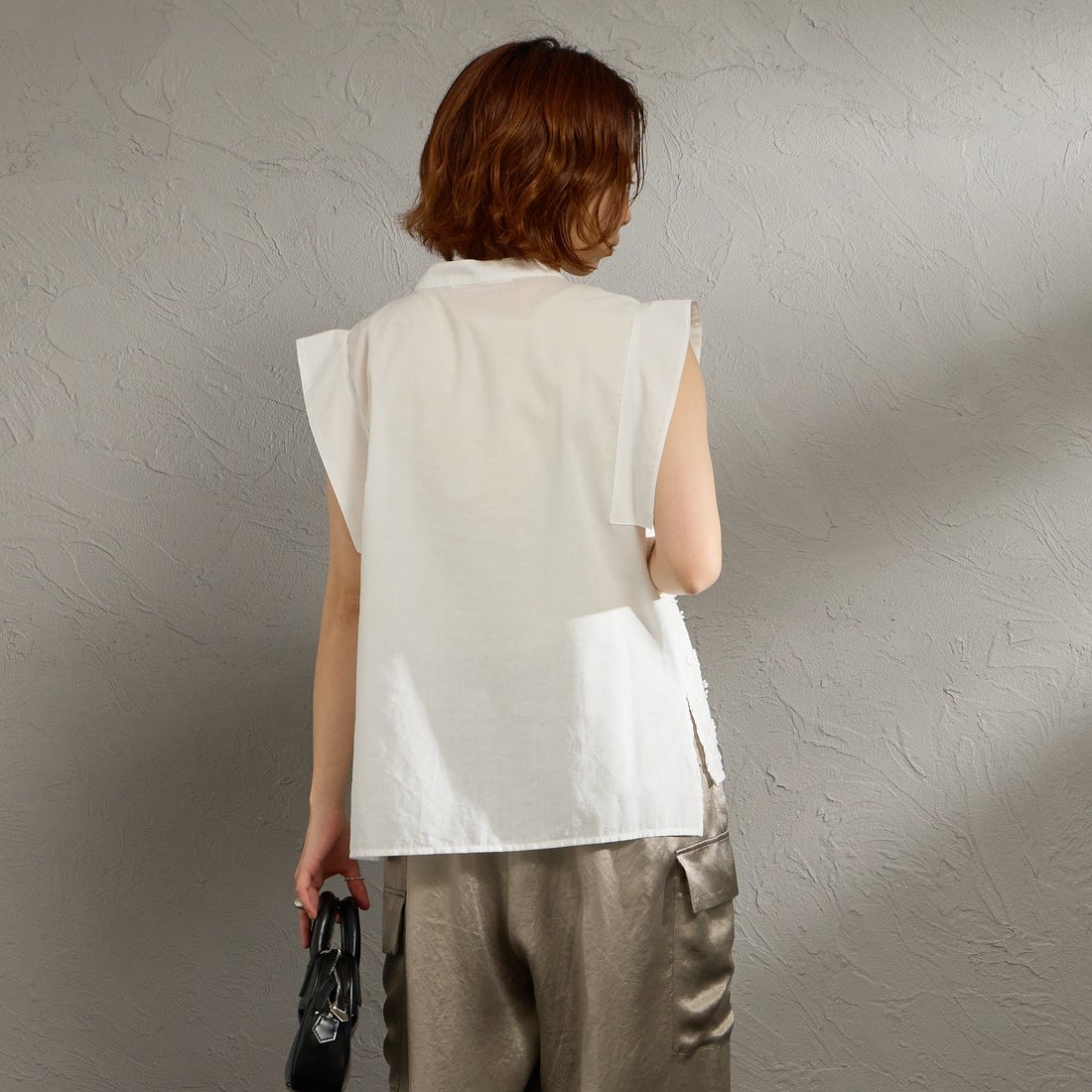 MARMARMAR [マーマーマー] スタンドカラーレースシャツ [1-830101] 11 OFF WHI &&モデル身長：158cm 着用サイズ：F&&