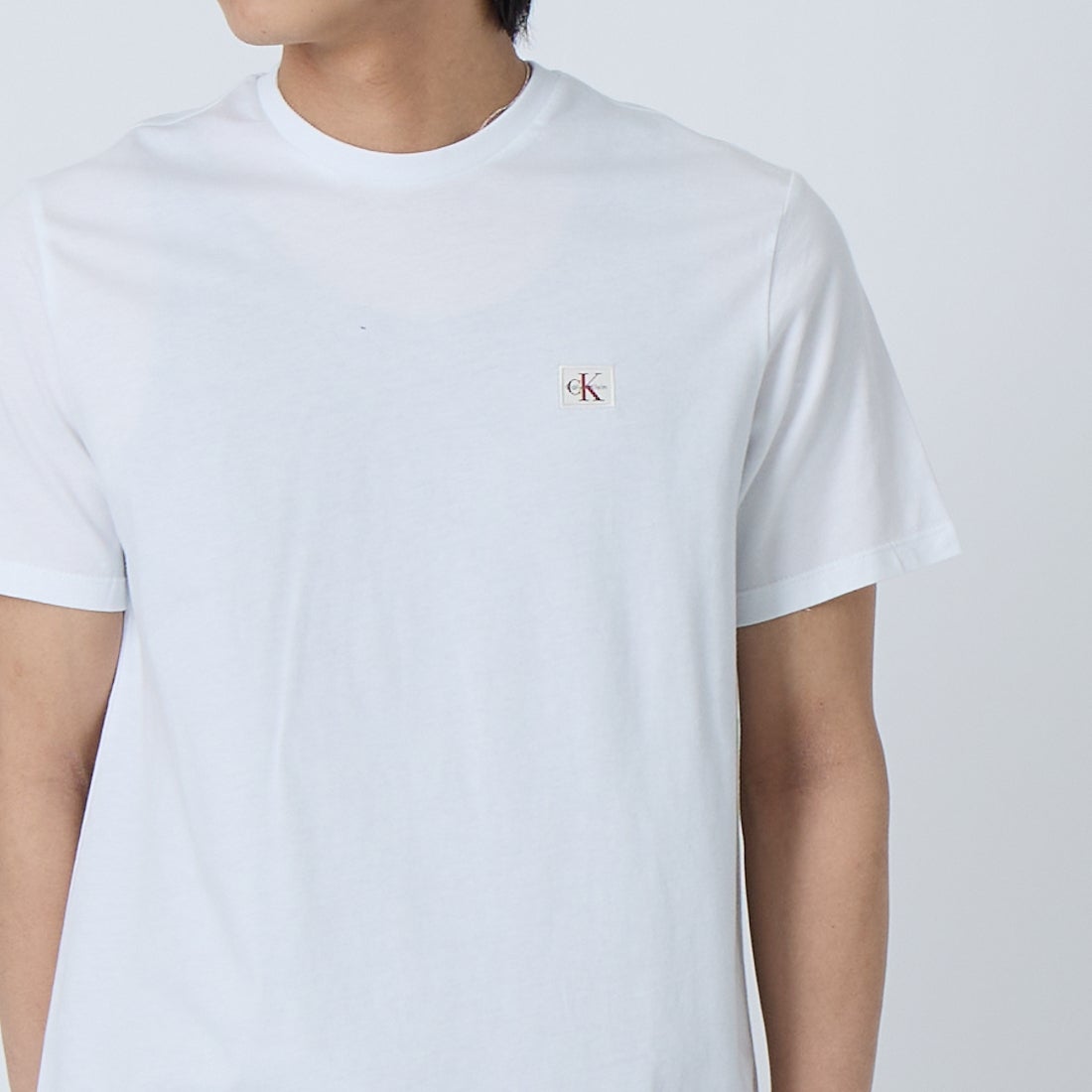 Calvin Klein [カルバンクライン] モノグラムバッジ クラシックTシャツ [4RC272G] YAF &&モデル身長：179cm 着用サイズ：S&&