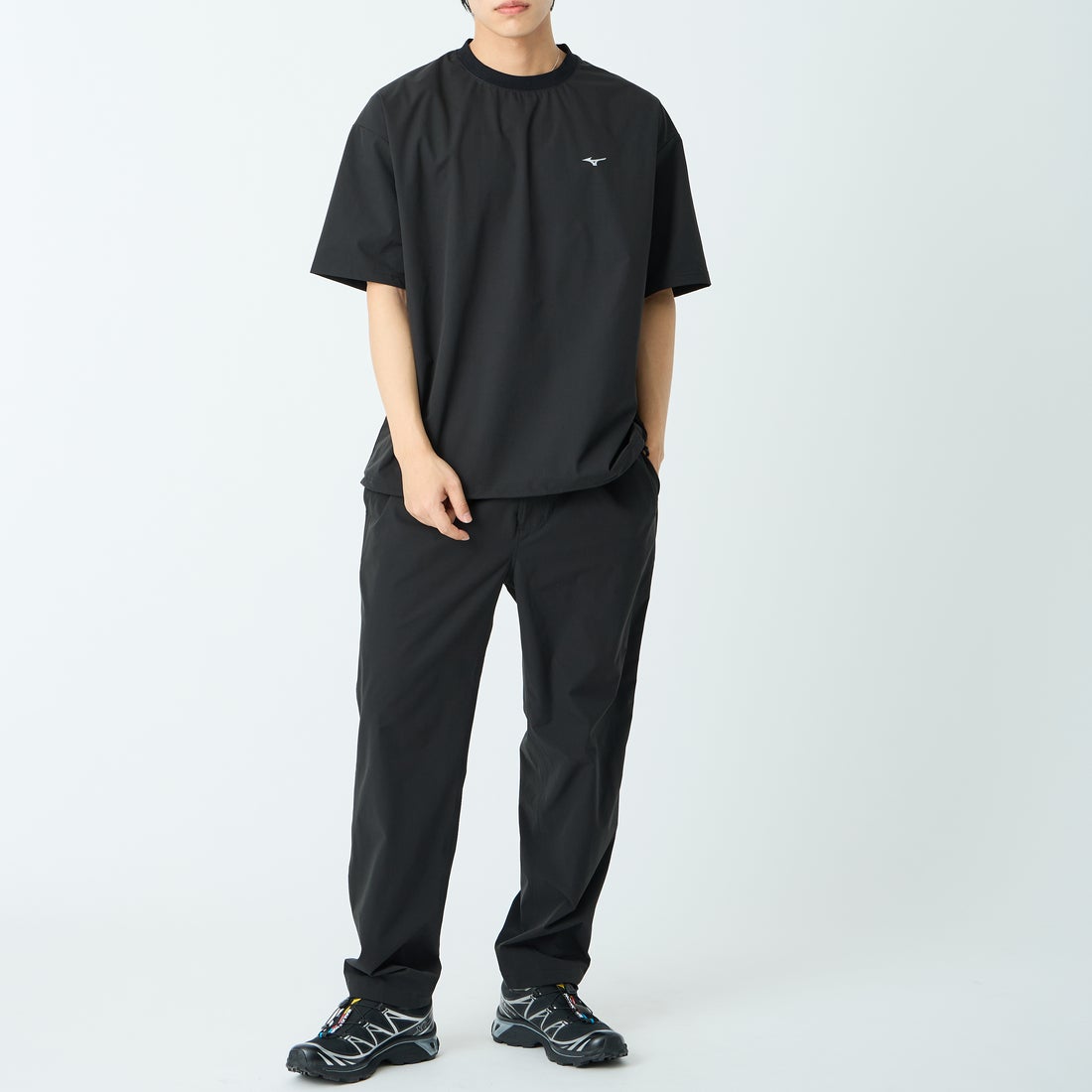 MIZUNO [ミズノ] 別注 4WAYストレッチ イージーパンツ [D2JFDW01-JF] BLACK &&モデル身長：179cm 着用サイズ：L&&