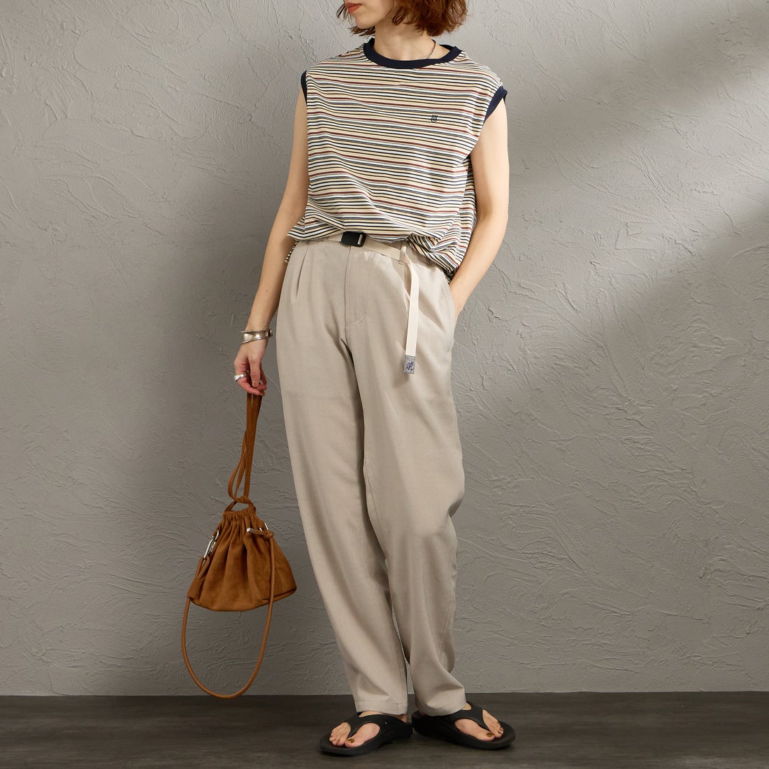 GRAMiCCi [グラミチ] 別注 リネンライク エブリデイパンツ [GUP6-S2016-JF] BEIGE &&モデル身長：158cm 着用サイズ：S&&