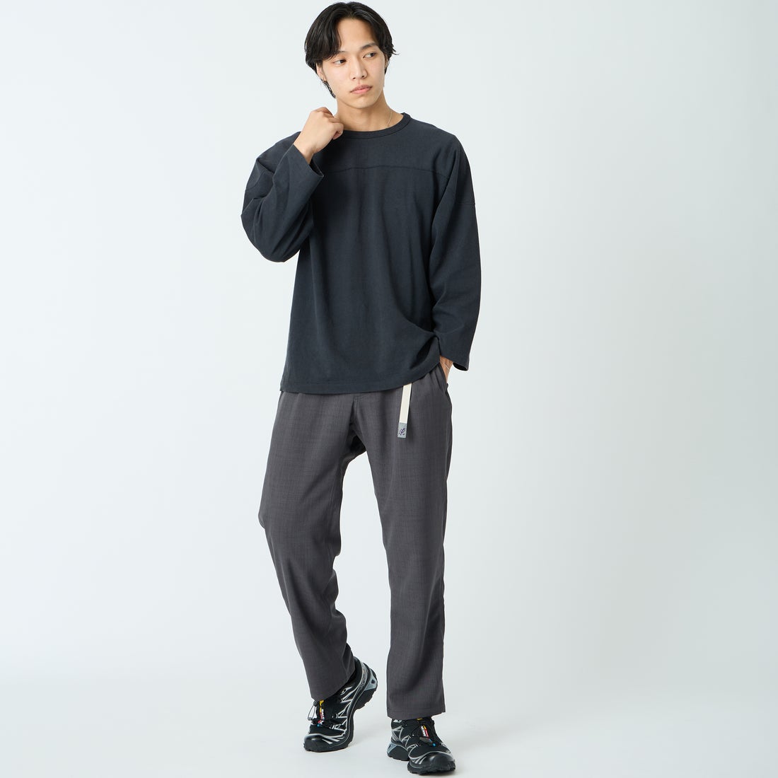 GRAMiCCi [グラミチ] 別注 リネンライク エブリデイパンツ [GUP6-S2016-JF] CHARCOAL &&モデル身長：179cm 着用サイズ：L&&