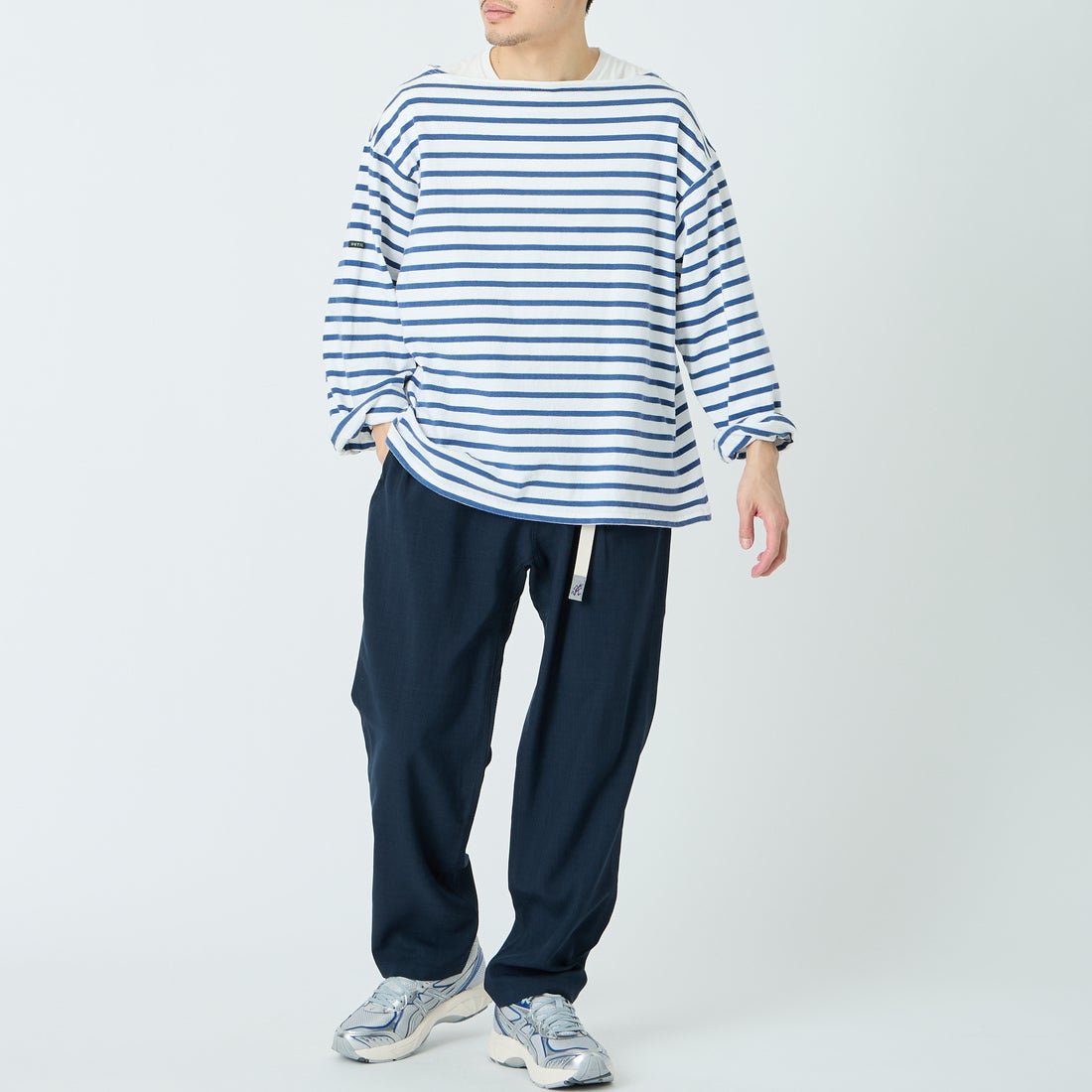 GRAMiCCi [グラミチ] 別注 リネンライク エブリデイパンツ [GUP6-S2016-JF] NAVY &&モデル身長：168cm 着用サイズ：L&&