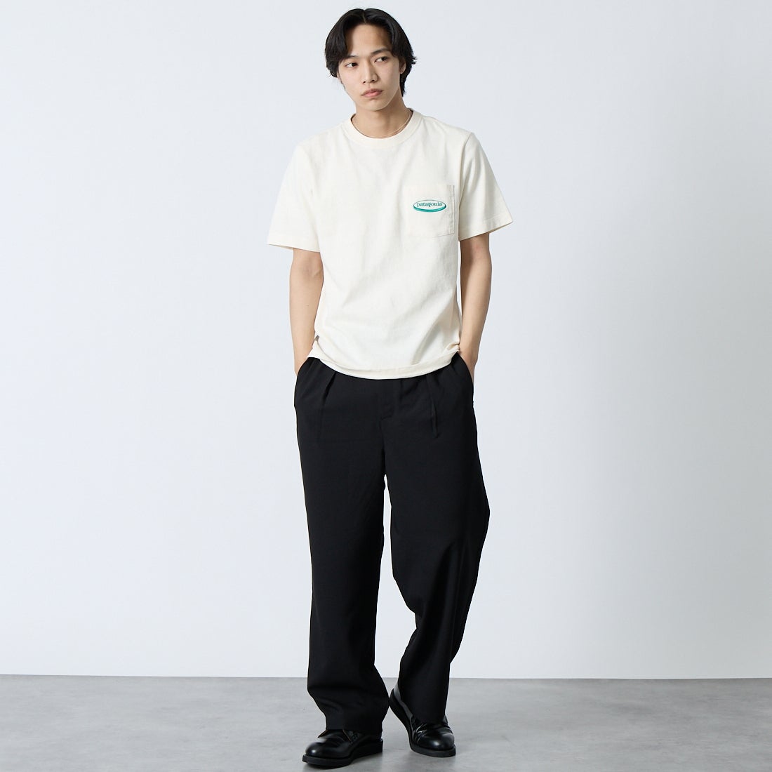 patagonia [パタゴニア] メンズ ミッドウェイト '95 オーバルロゴポケットティー [37880] UDNL &&モデル身長：179cm 着用サイズ：M&&