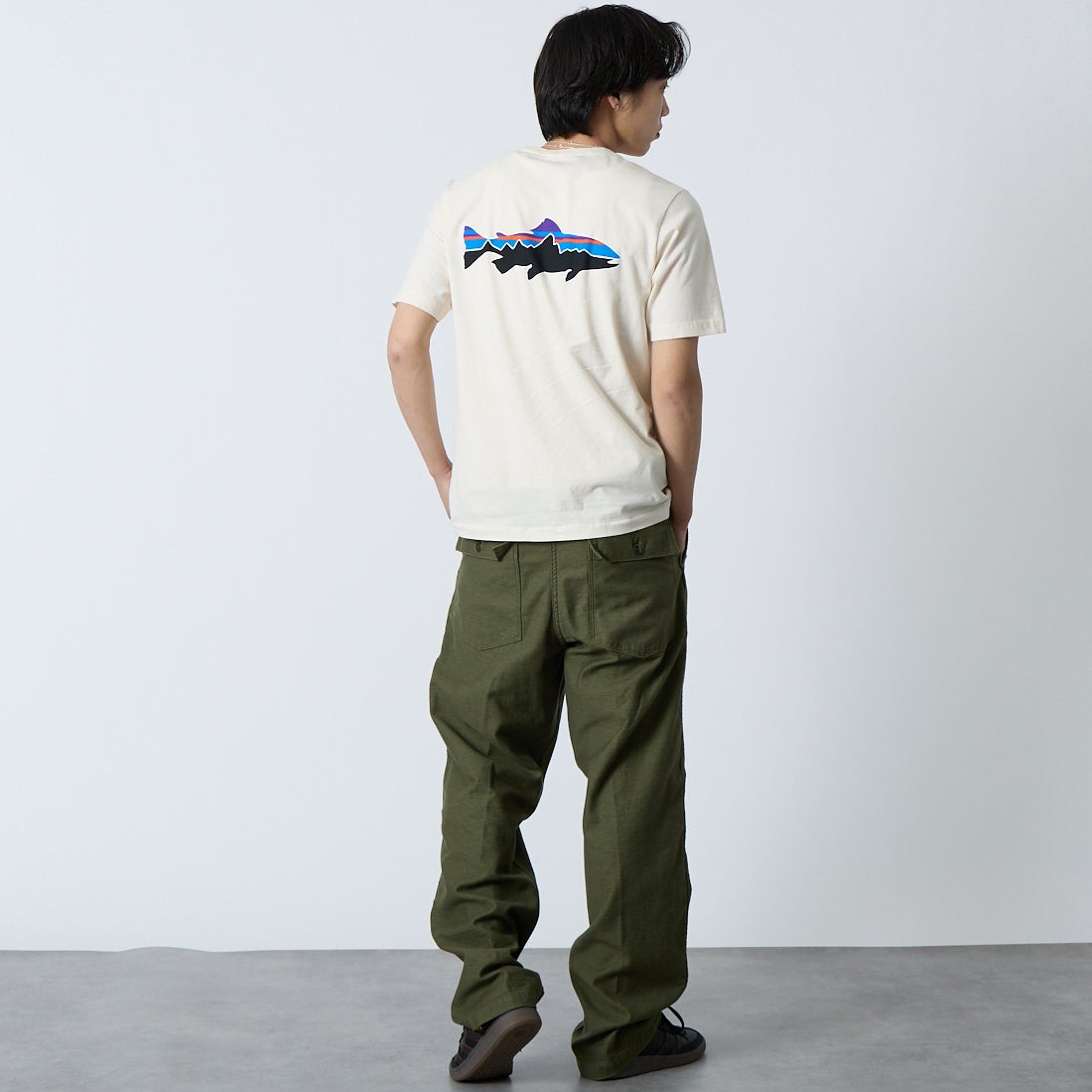 patagonia [パタゴニア] メンズ フィッツロイトラウトTシャツ [37846] UDNL &&モデル身長：179cm 着用サイズ：S&&