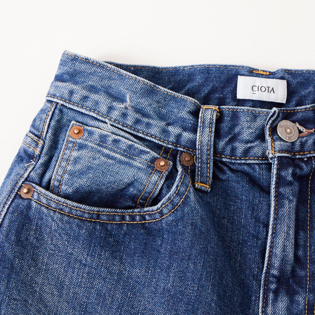 CIOTA [シオタ] ハイライズストレート5ポケットパンツ [PTLM-28HIS-PIMBL] MID BLUE