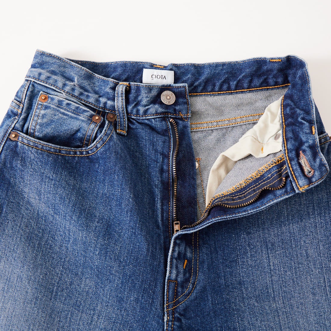 CIOTA [シオタ] ハイライズストレート5ポケットパンツ [PTLM-28HIS-PIMBL] MID BLUE