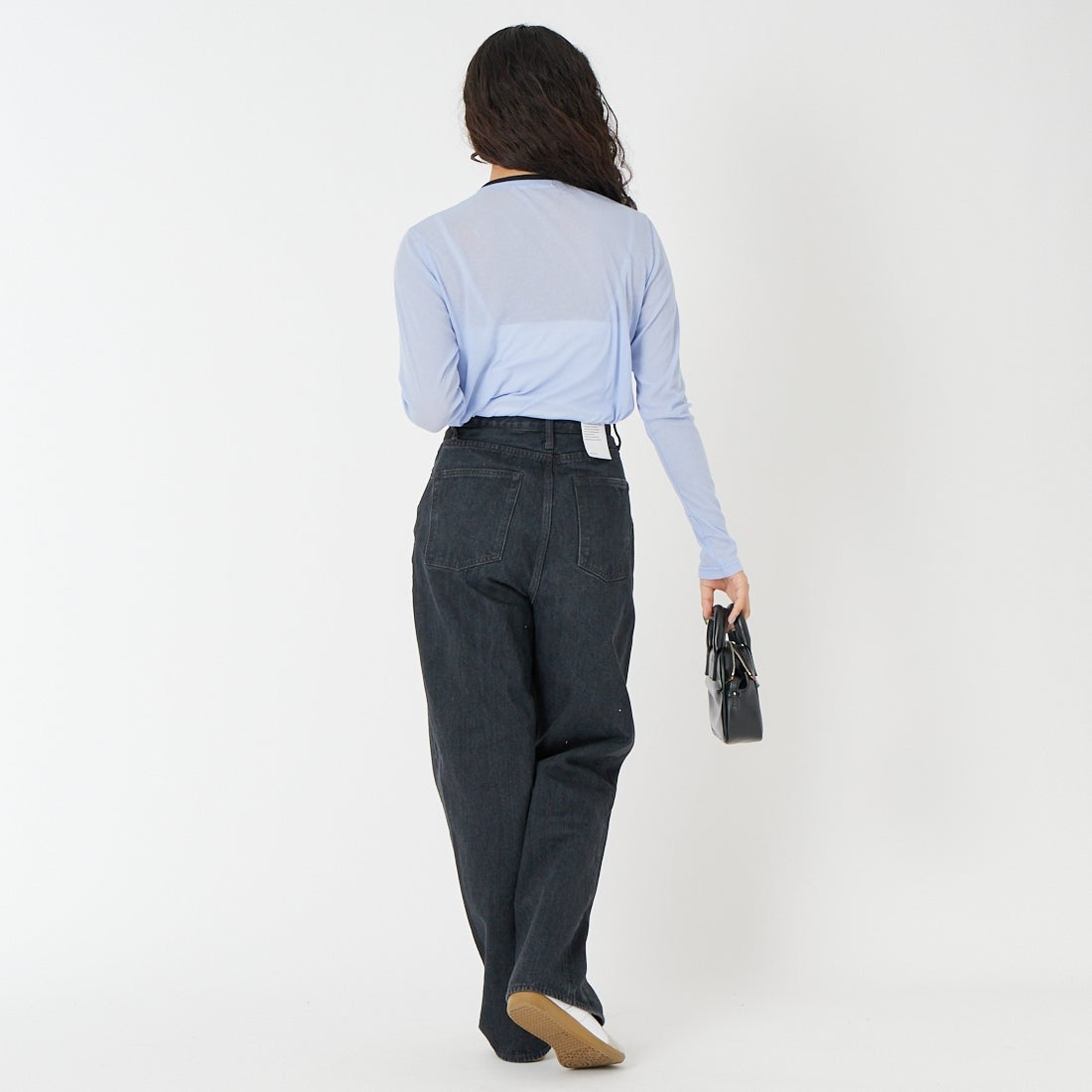 CIOTA [シオタ] ハイライズストレート5ポケットパンツ [PTLM-28HIS-MBK] MID BLACK &&モデル身長：162cm 着用サイズ：26&&